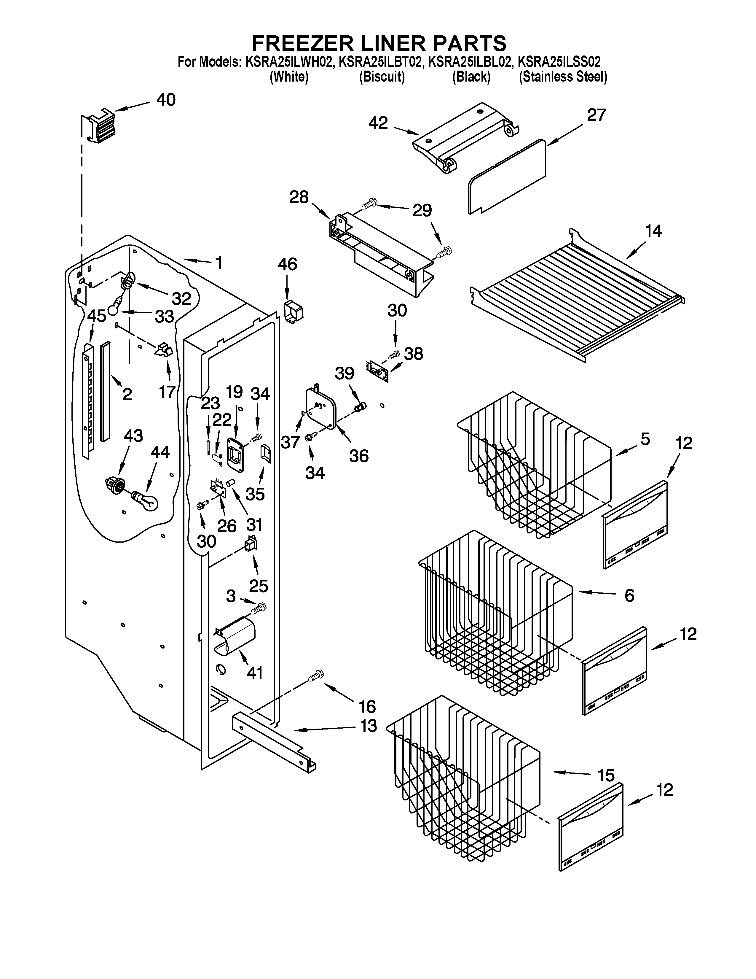 KitchenAid KSRA25ILBT02 freezer liner parts diagram