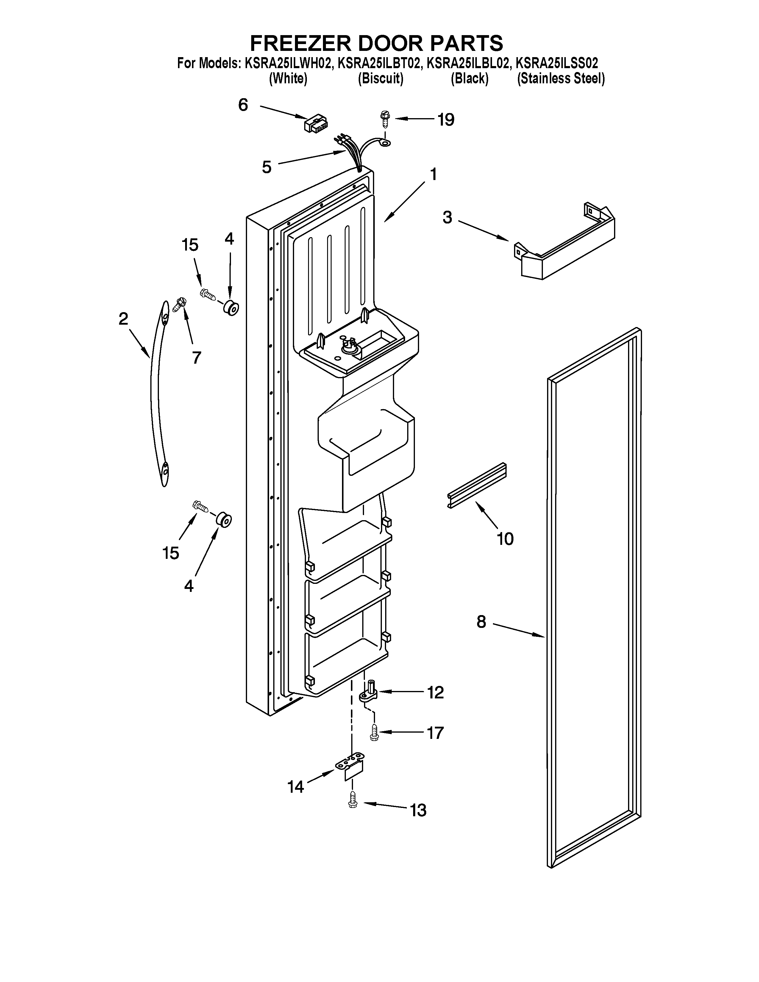 KitchenAid KSRA25ILBT02 freezer door parts diagram