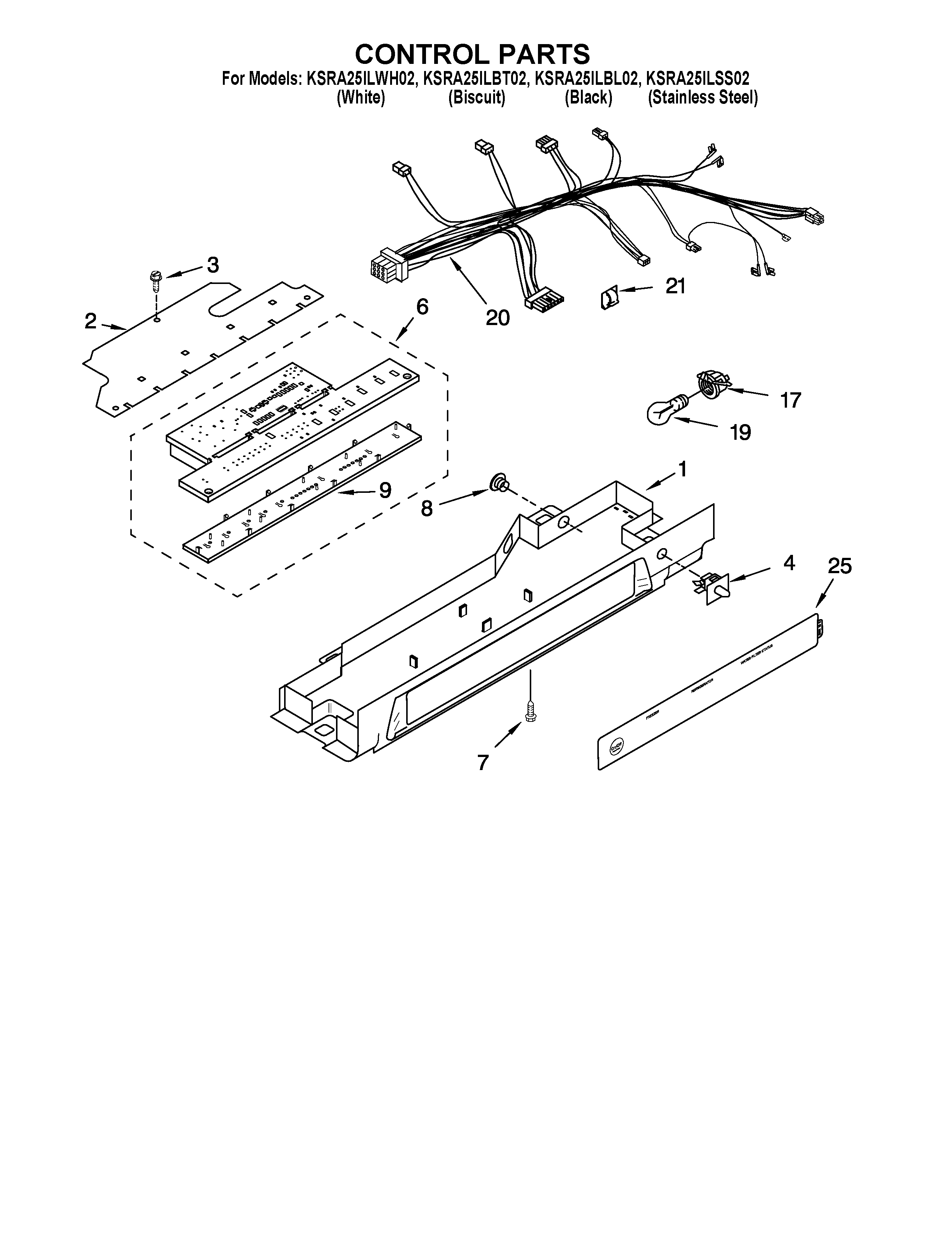 KitchenAid KSRA25ILBT02 control parts diagram