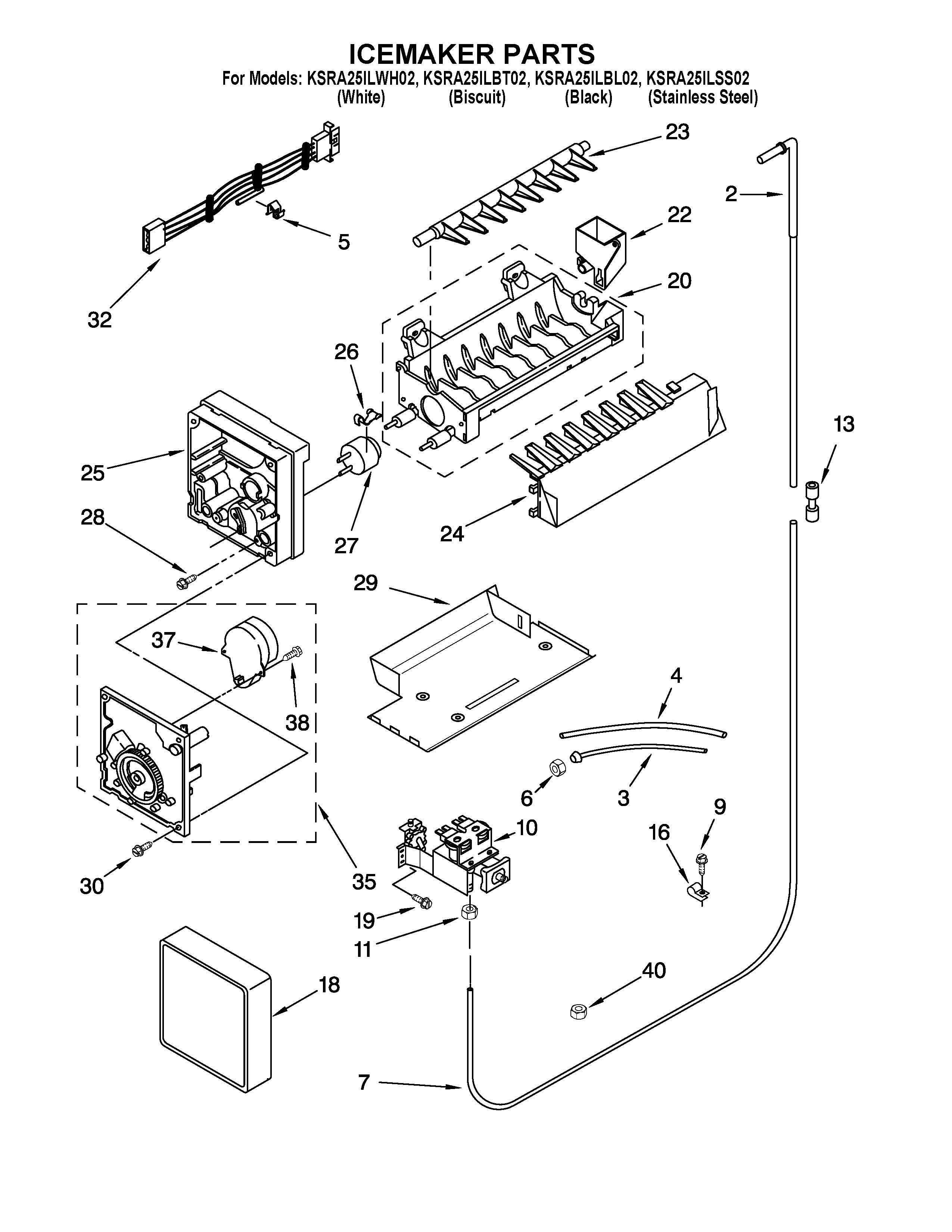 KitchenAid KSRA25ILBT02 icemaker parts diagram
