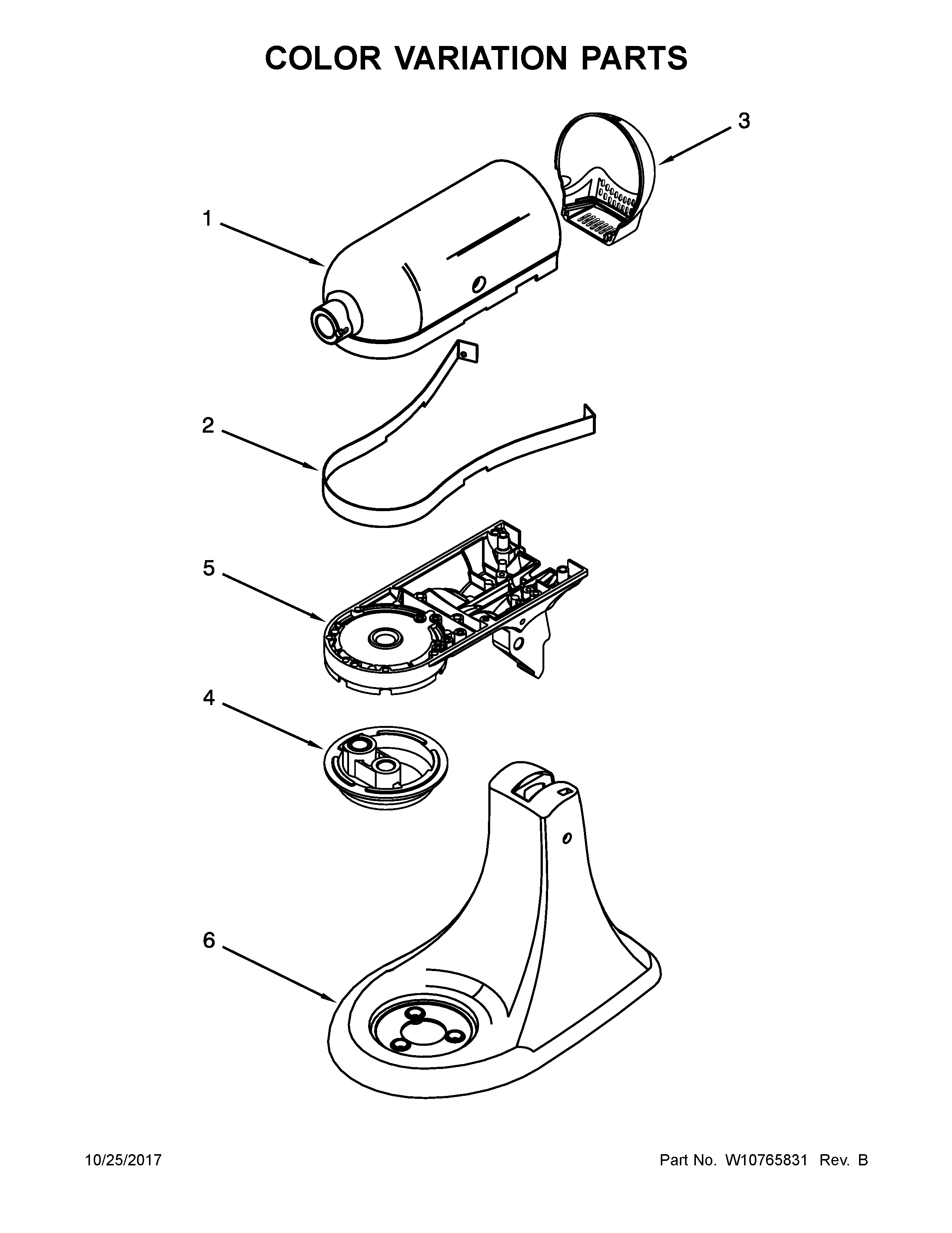 KitchenAid 4KSM105GBCER0 color variation parts diagram