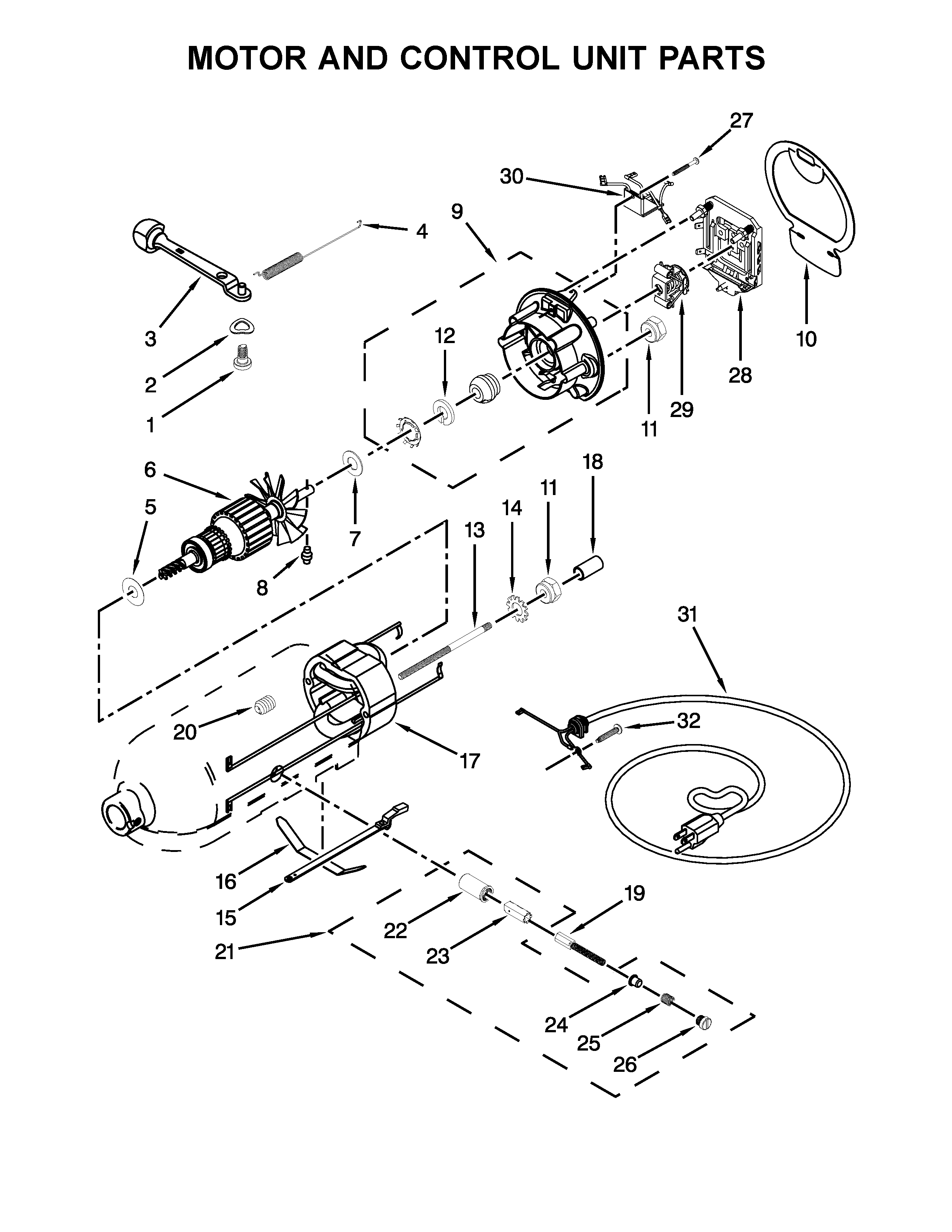 KitchenAid 4KSM105GBCER0 motor and control unit parts diagram
