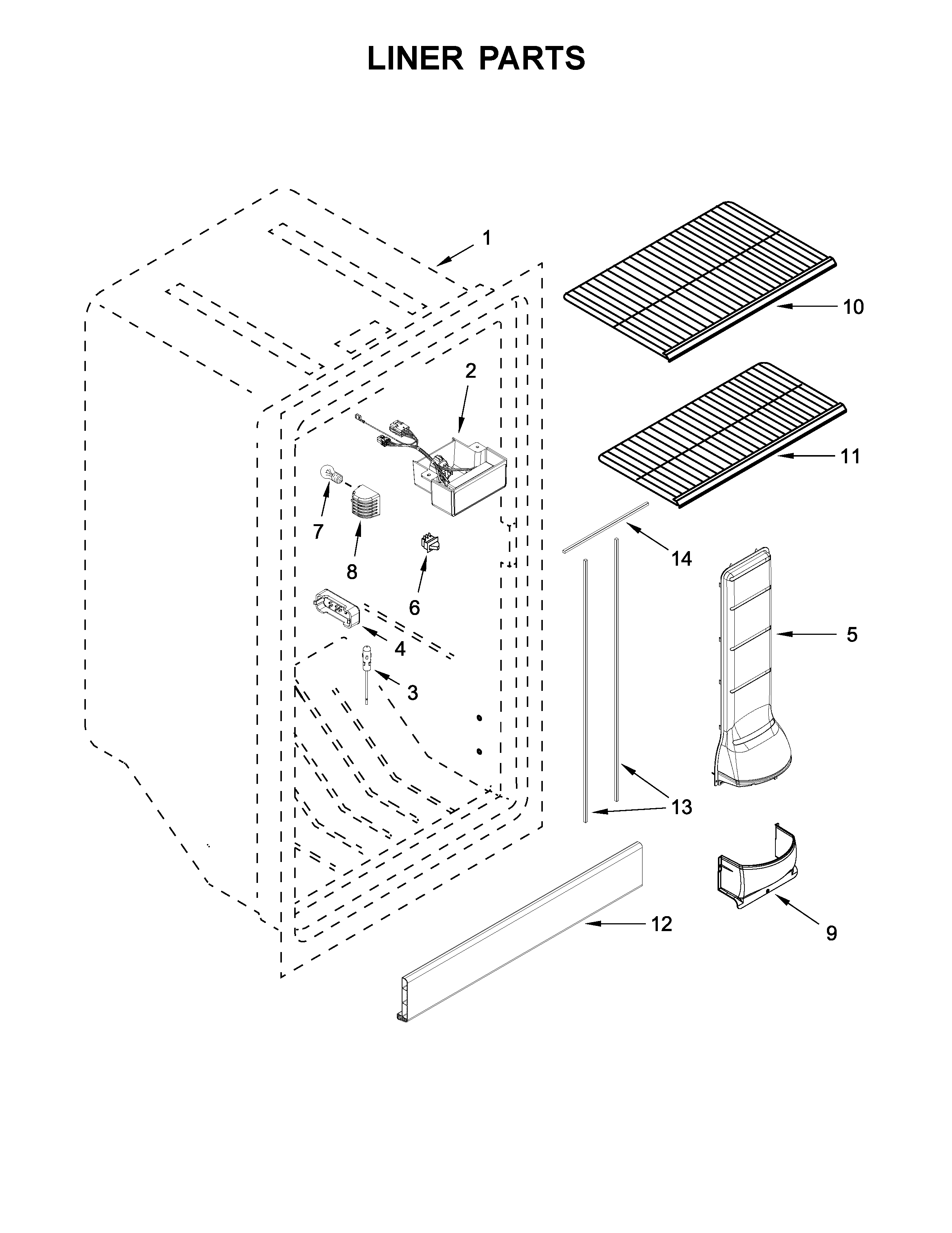 Whirlpool WZF34X16DW02 liner parts diagram