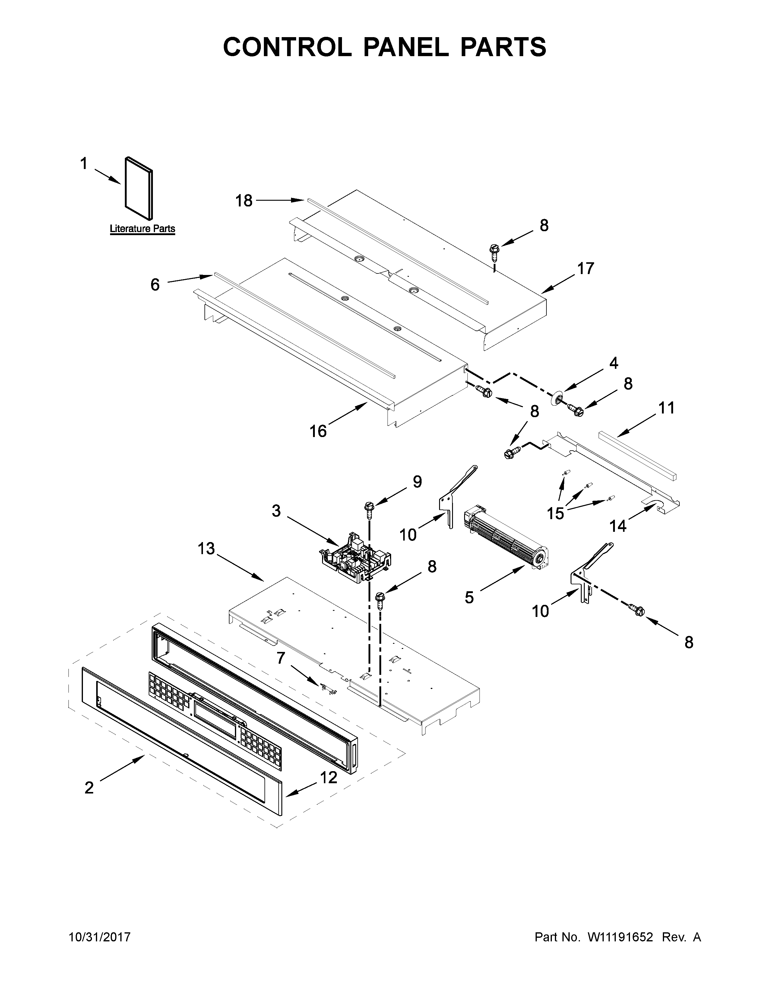 KitchenAid KODE507EBS03 control panel parts diagram