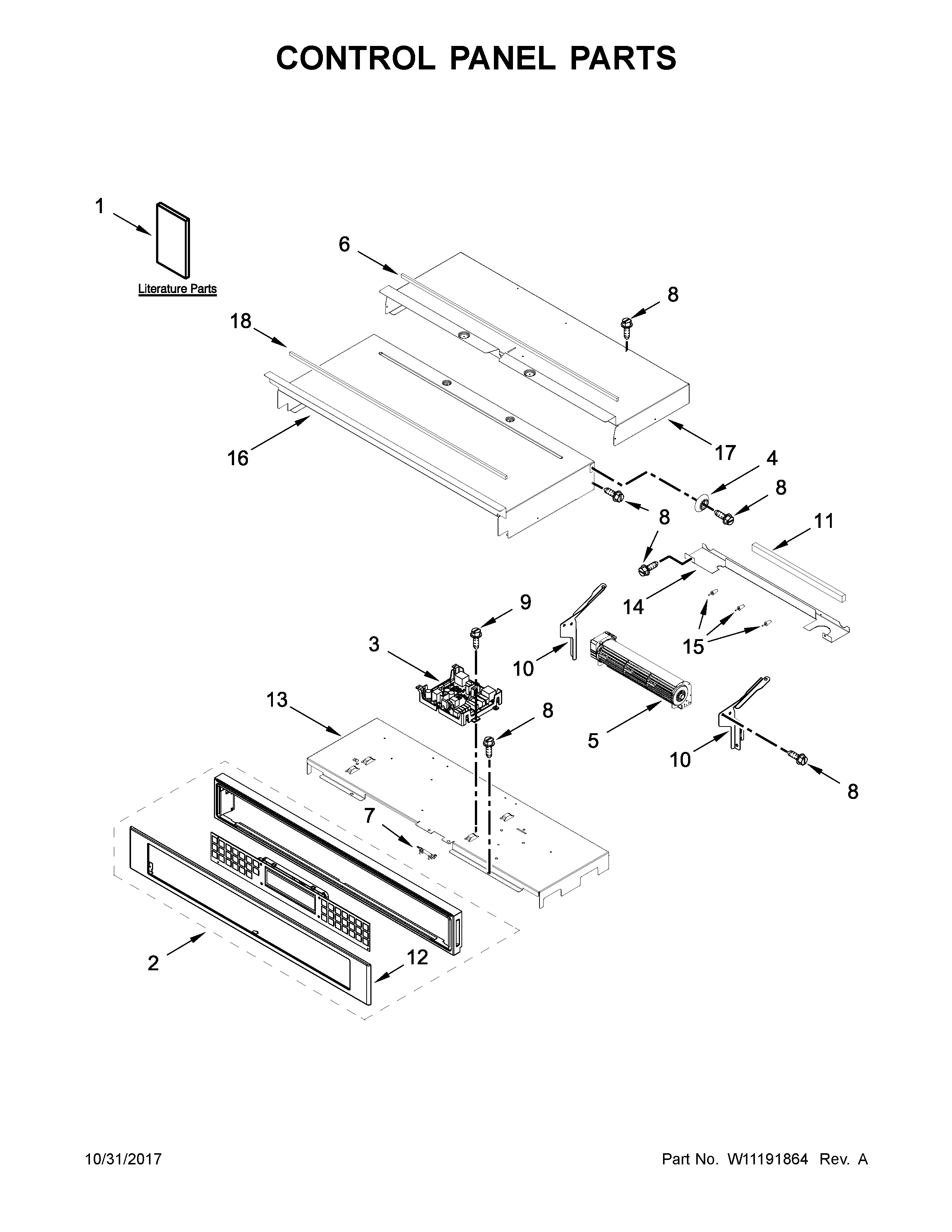 KitchenAid KODE300ESS03 control panel parts diagram