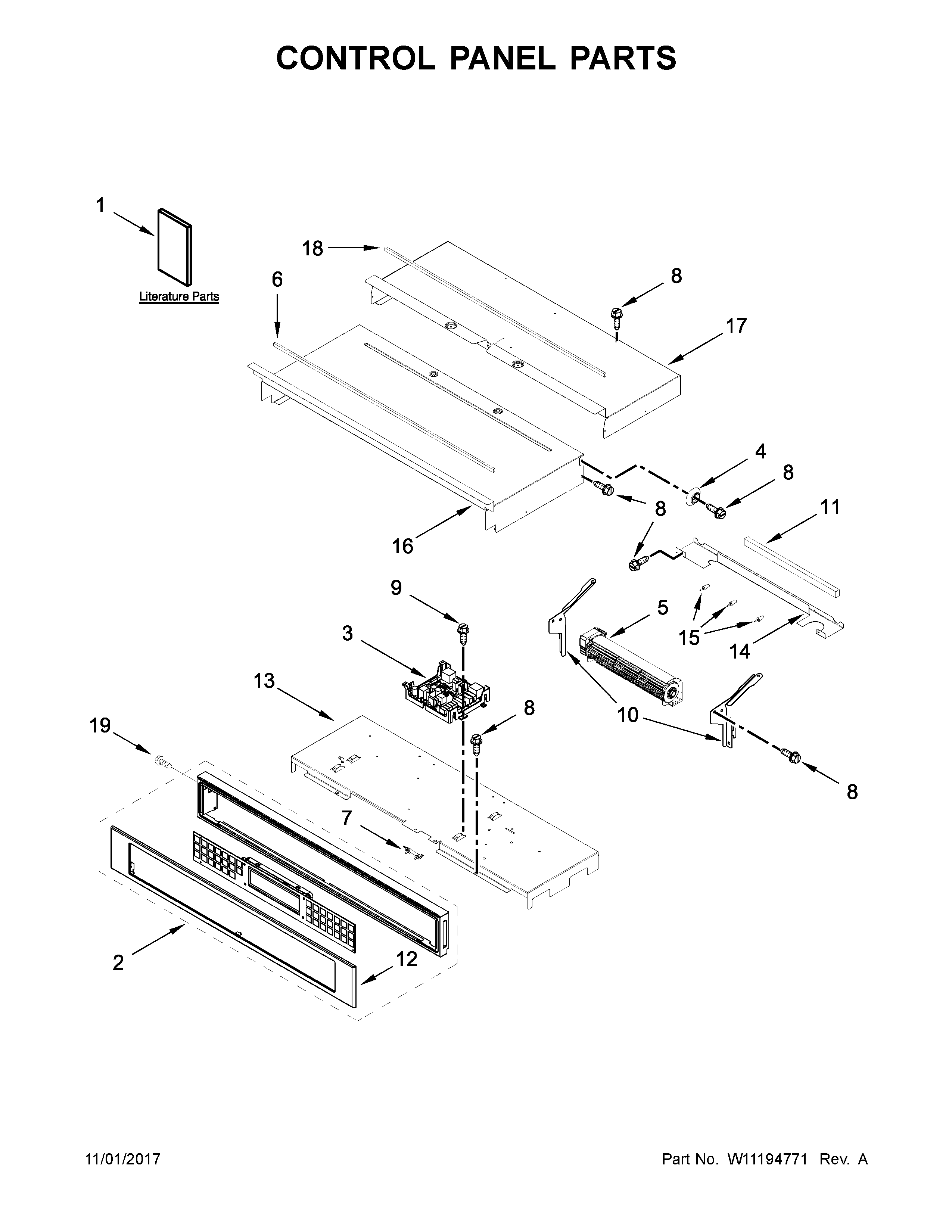 KitchenAid KODE500EBS03 control panel parts diagram