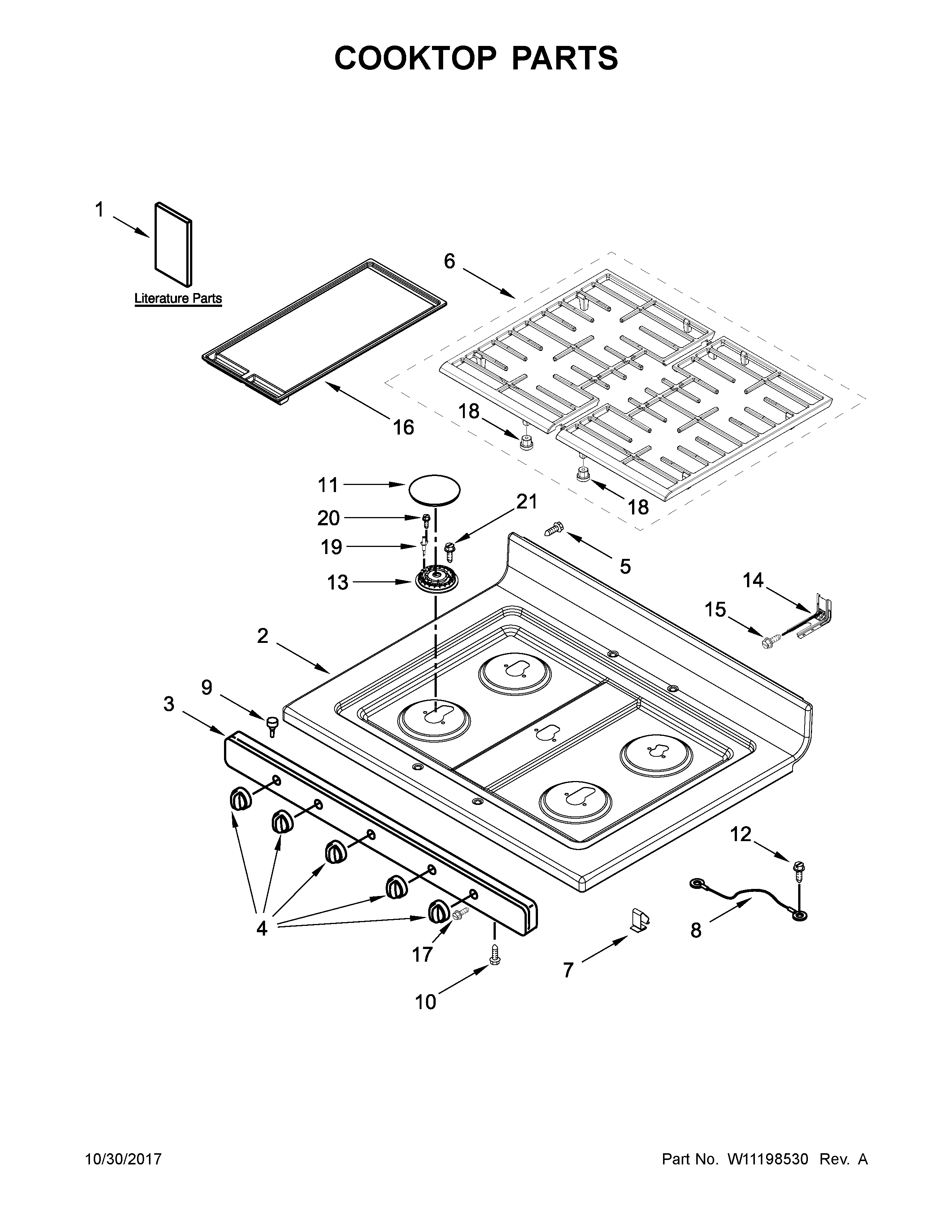 Whirlpool WFG505M0BS1 cooktop parts diagram