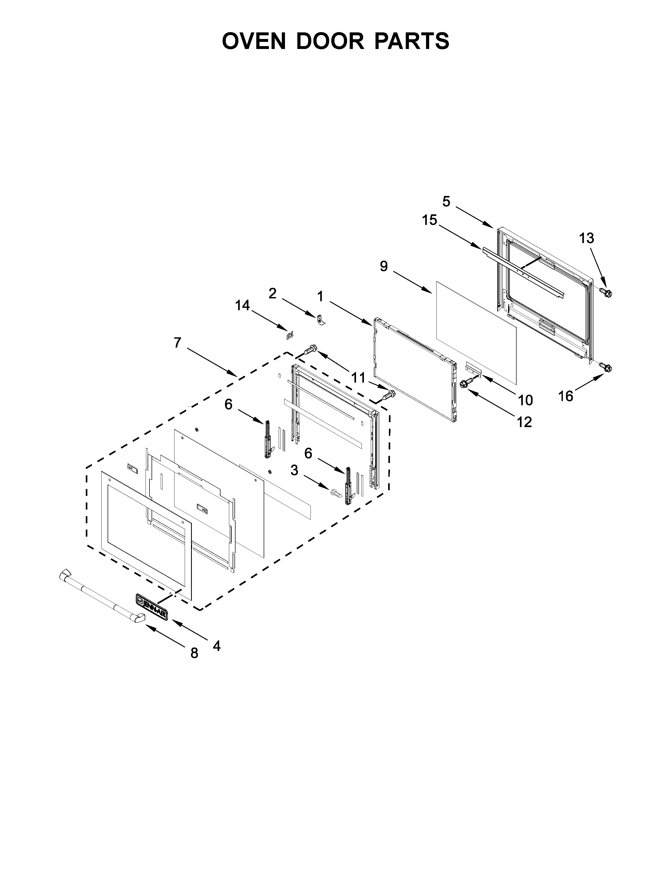 Jenn-Air JJW2430DP02 oven door parts diagram