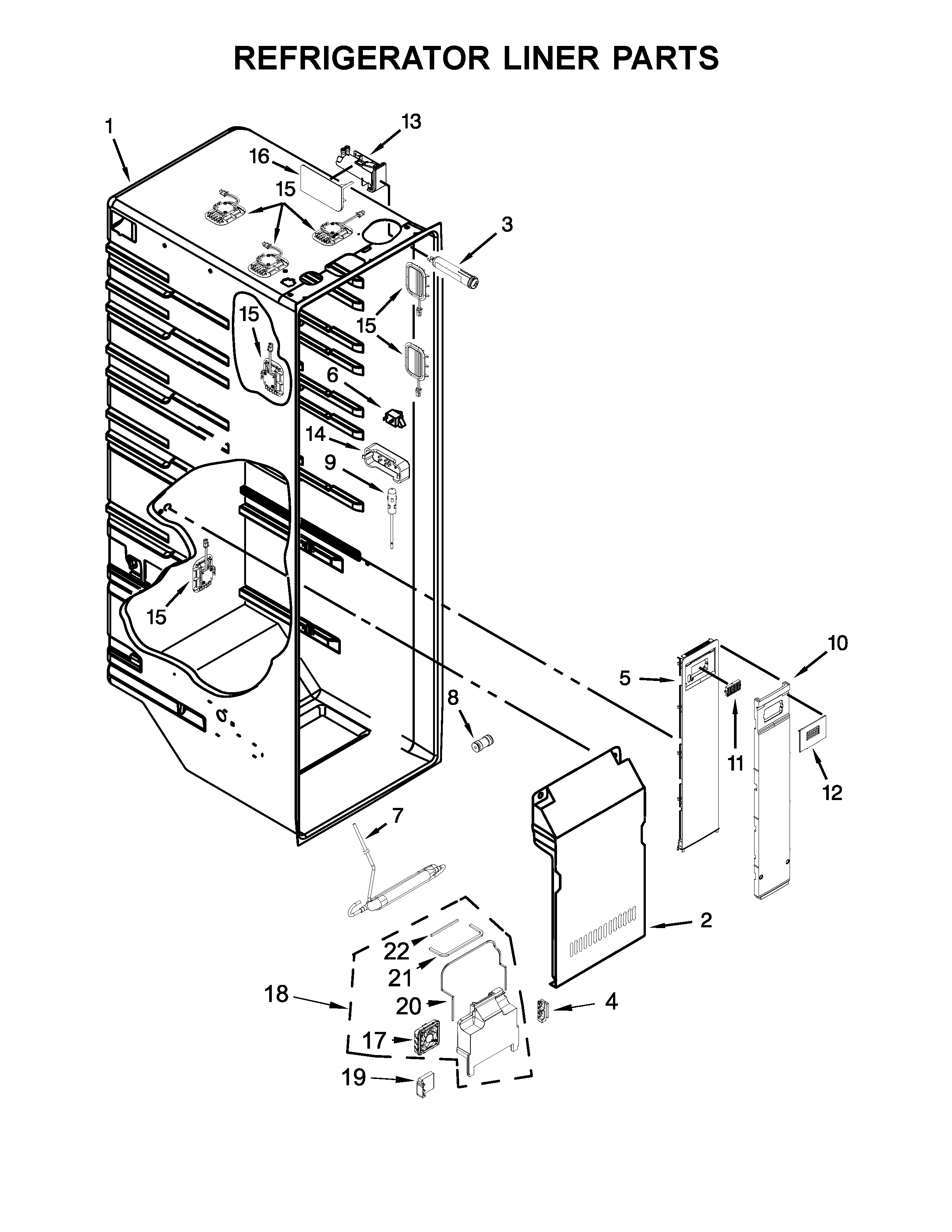 KitchenAid KSC23C8EYW02 refrigerator liner parts diagram