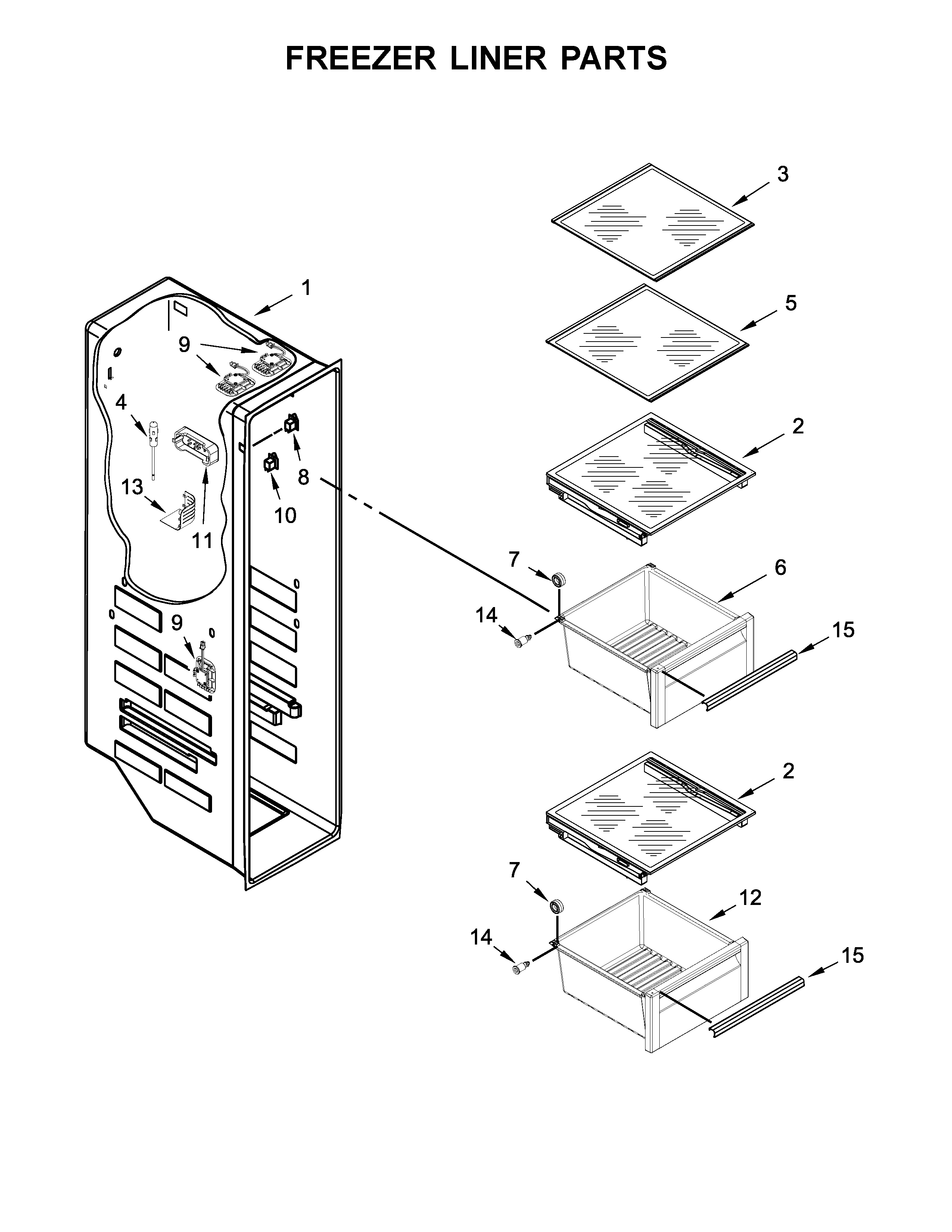 KitchenAid KSC23C8EYW02 freezer liner parts diagram