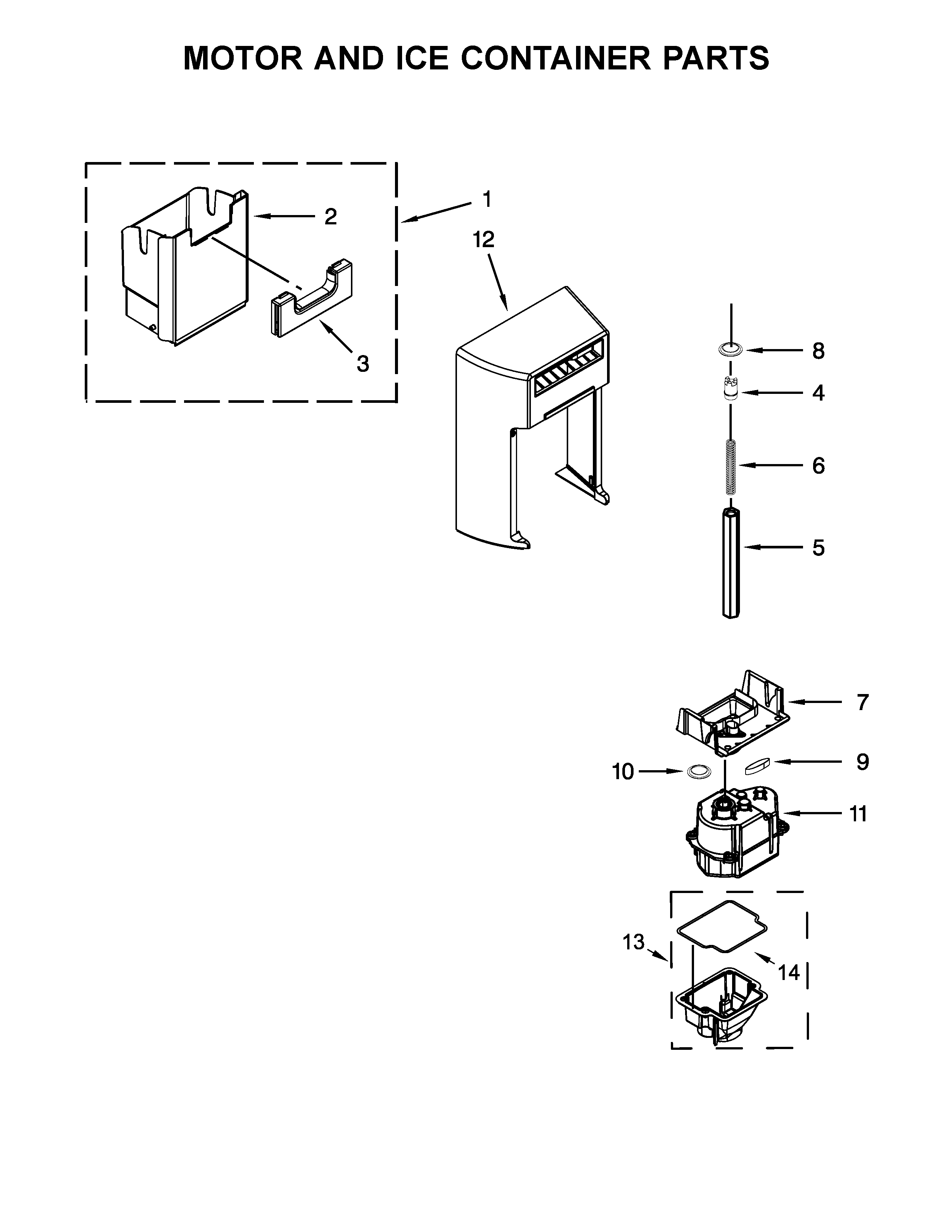 KitchenAid KSC23C8EYW02 motor and ice container parts diagram