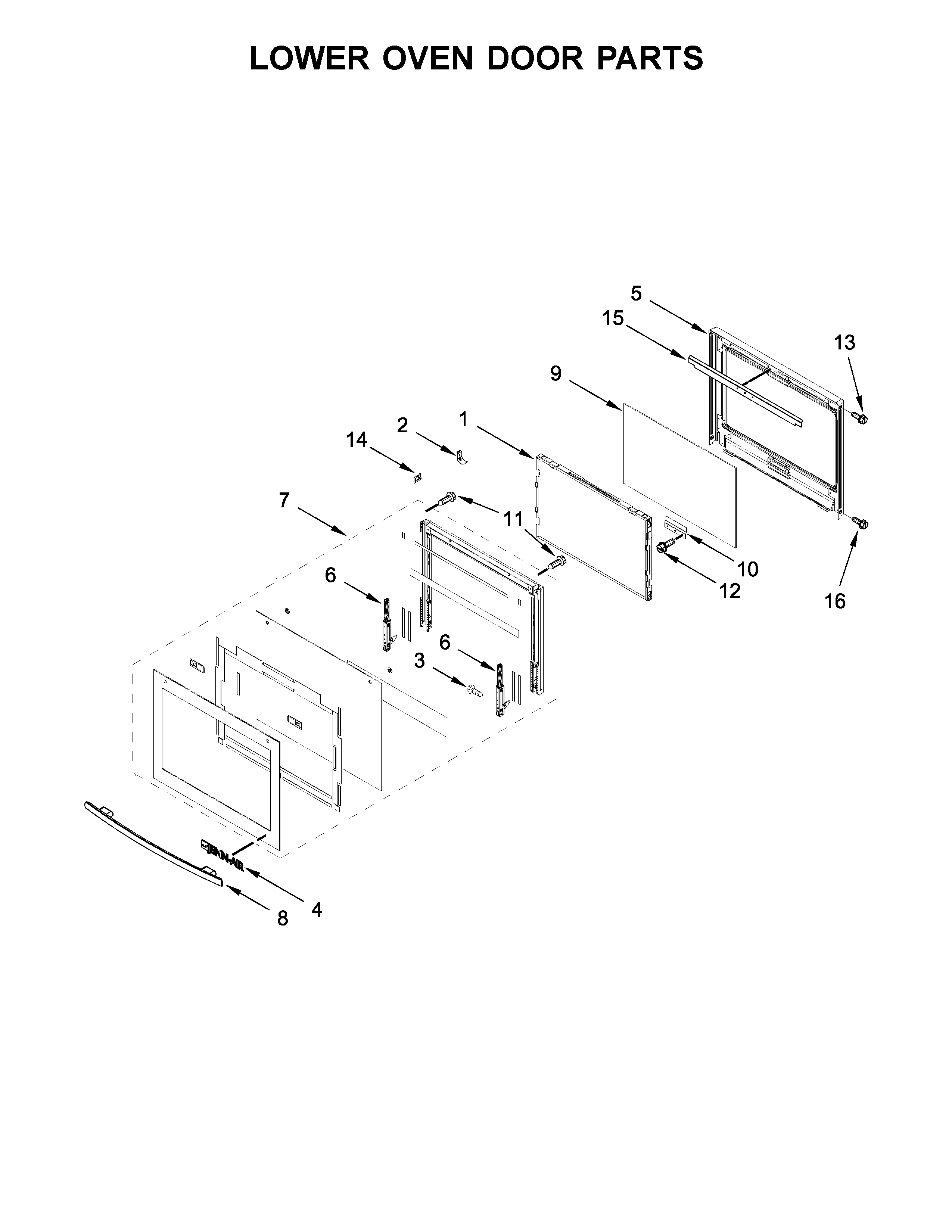 Jenn-Air JJW2727DS02 lower oven door parts diagram