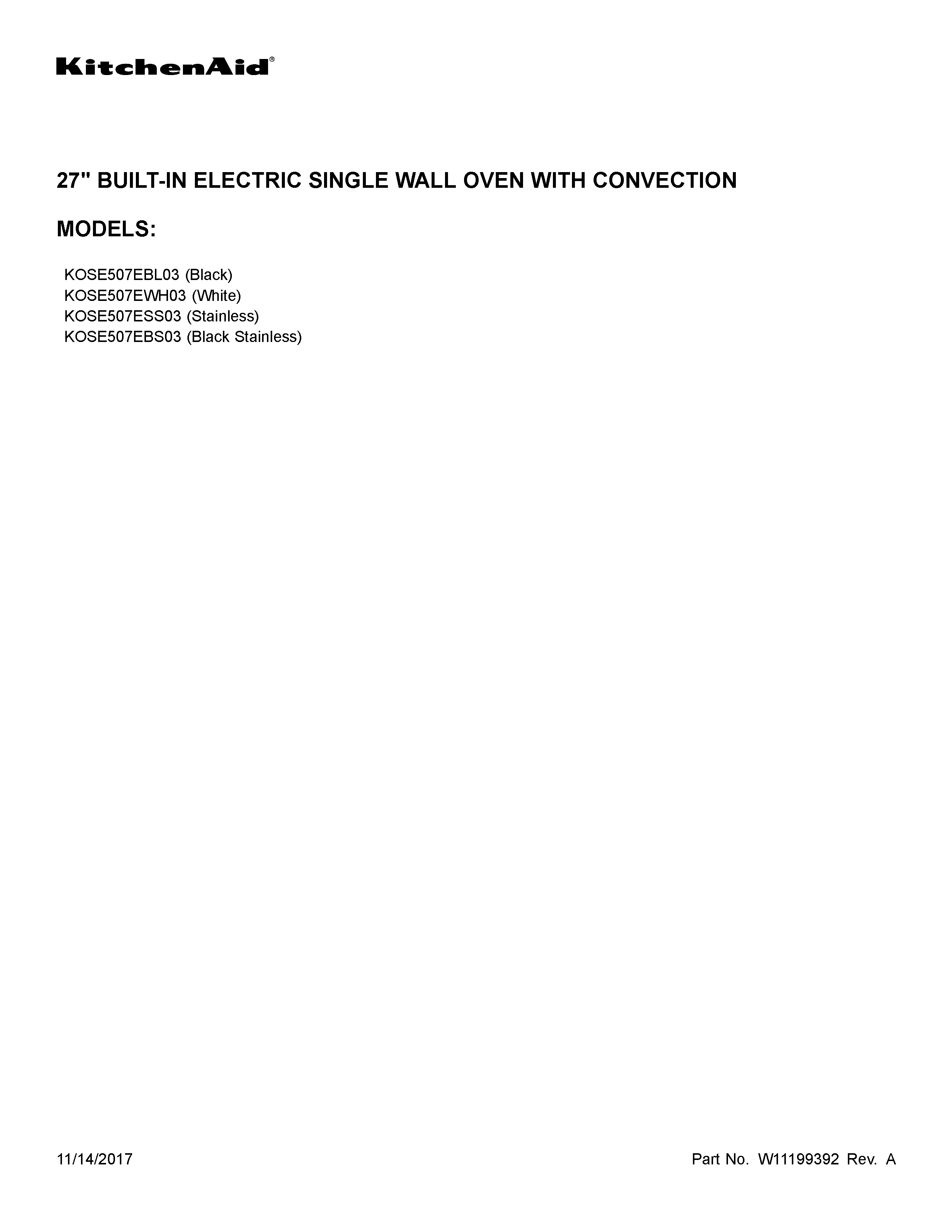 KitchenAid KOSE507EBL03 cover sheet diagram