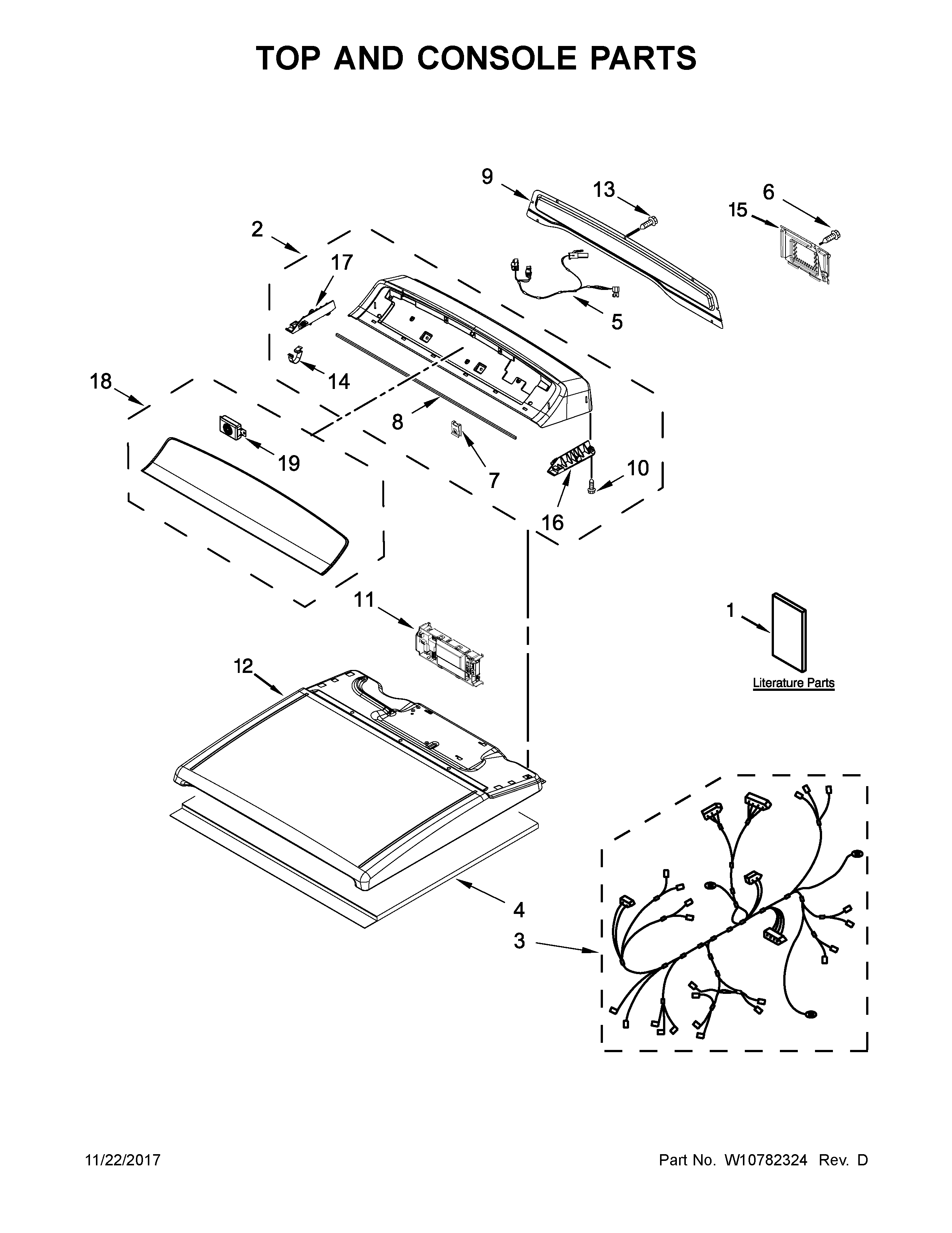 Whirlpool WGD8500DC1 top and console parts diagram