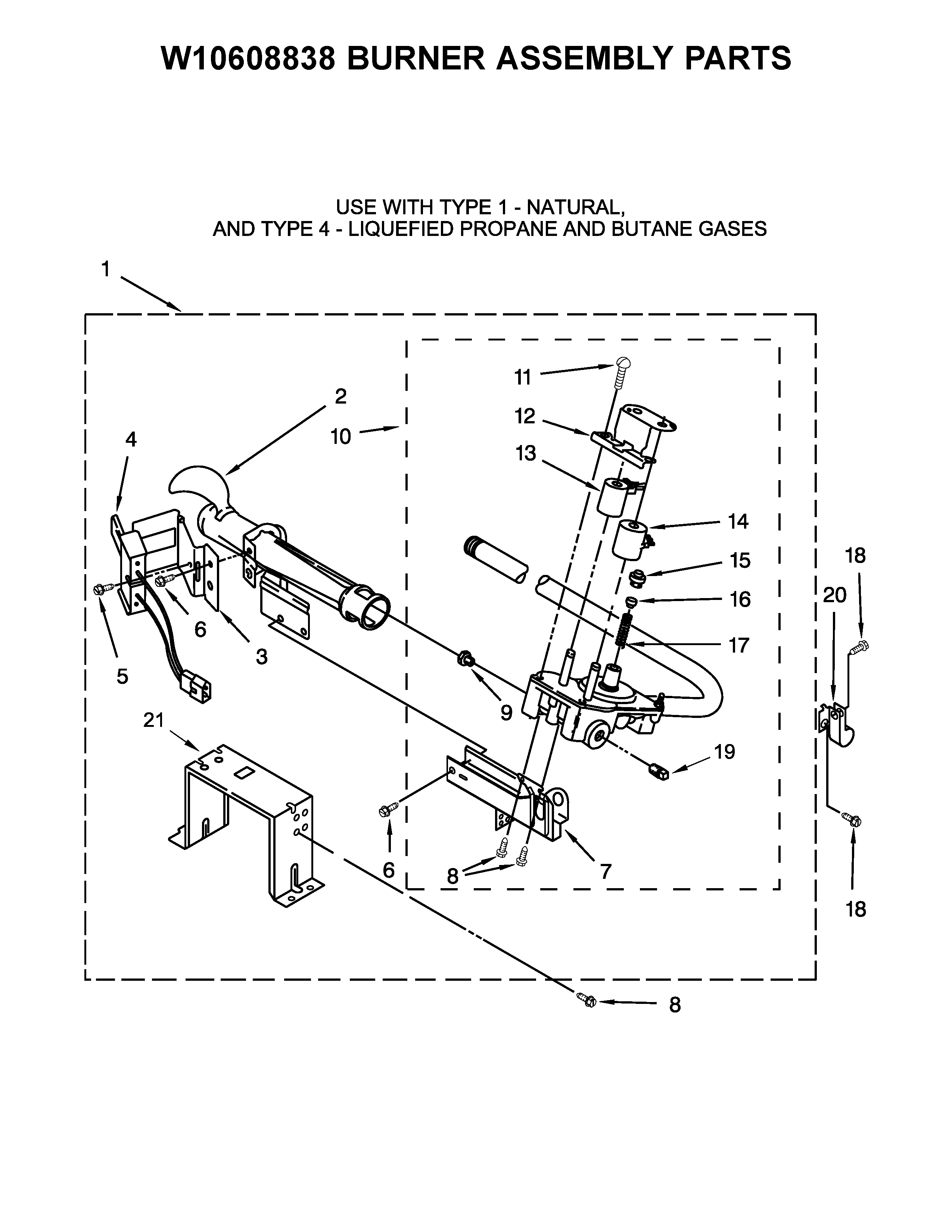 Whirlpool WGD8500DC1 w10608838 burner assembly parts diagram