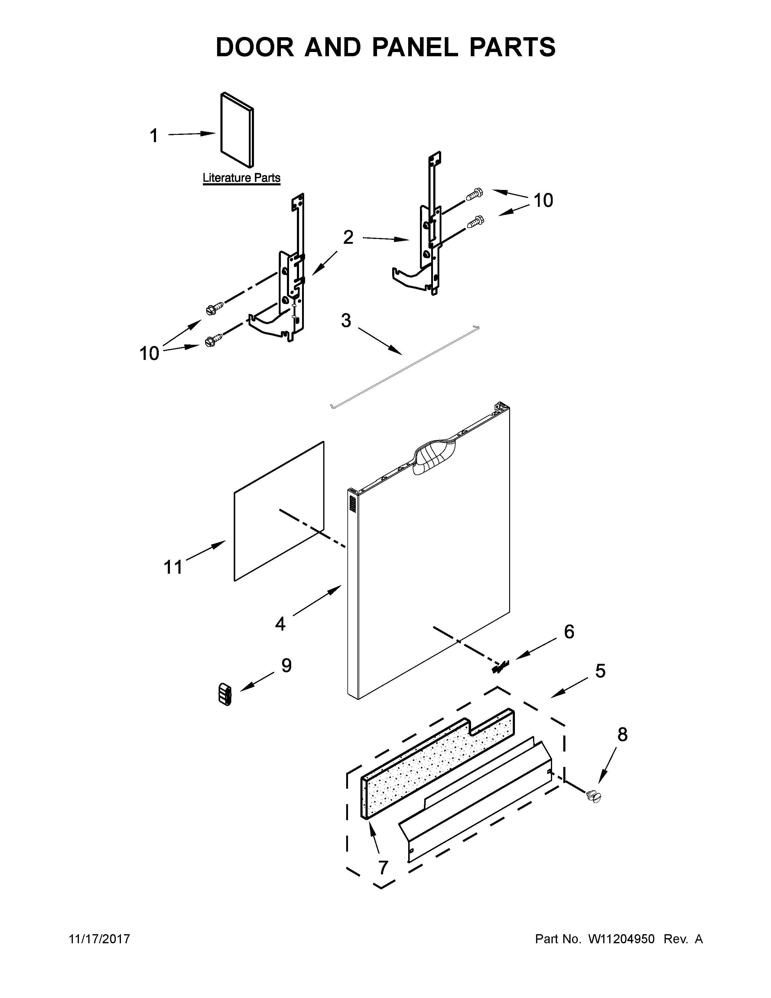 Whirlpool WDF520PADW6 door and panel parts diagram
