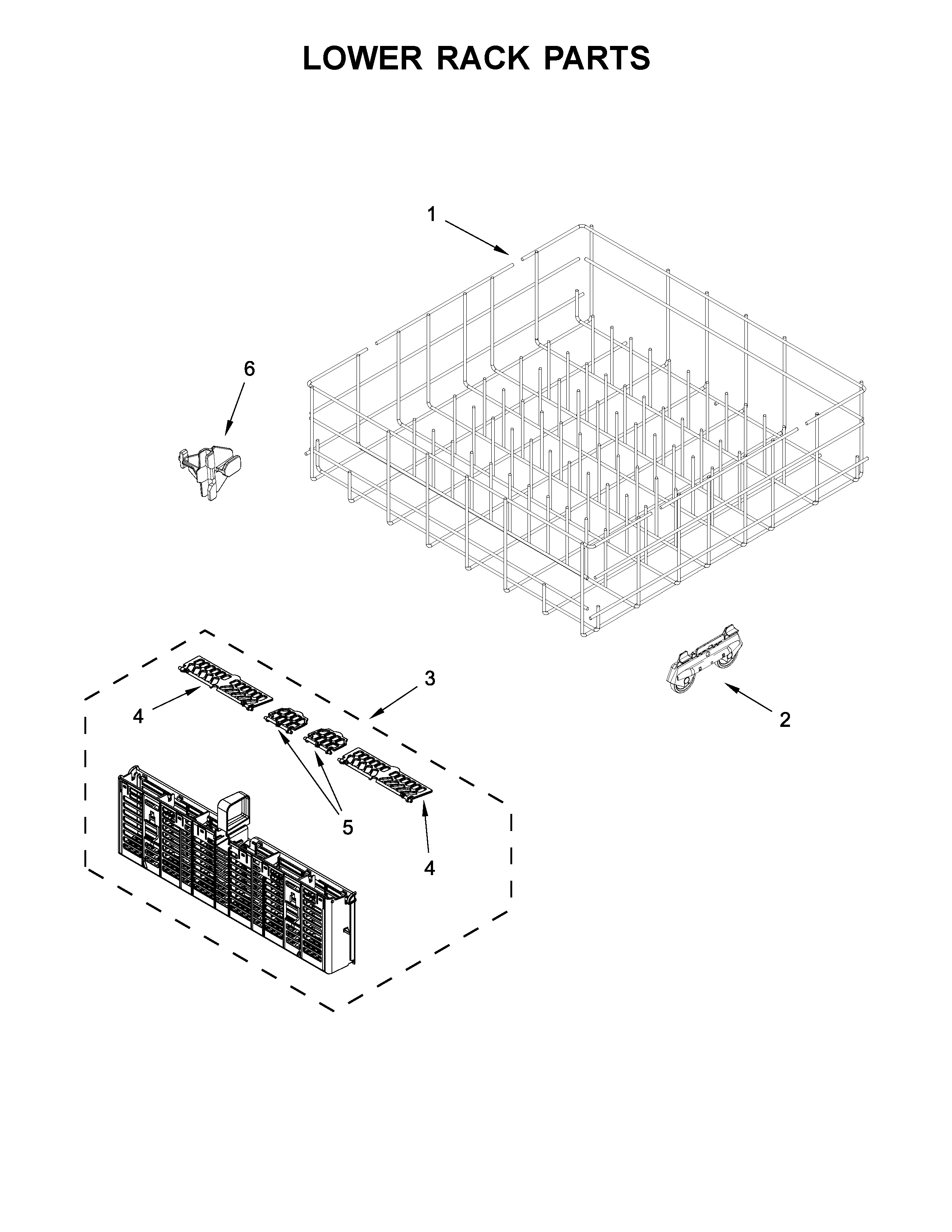 Whirlpool WDF520PADW6 lower rack parts diagram