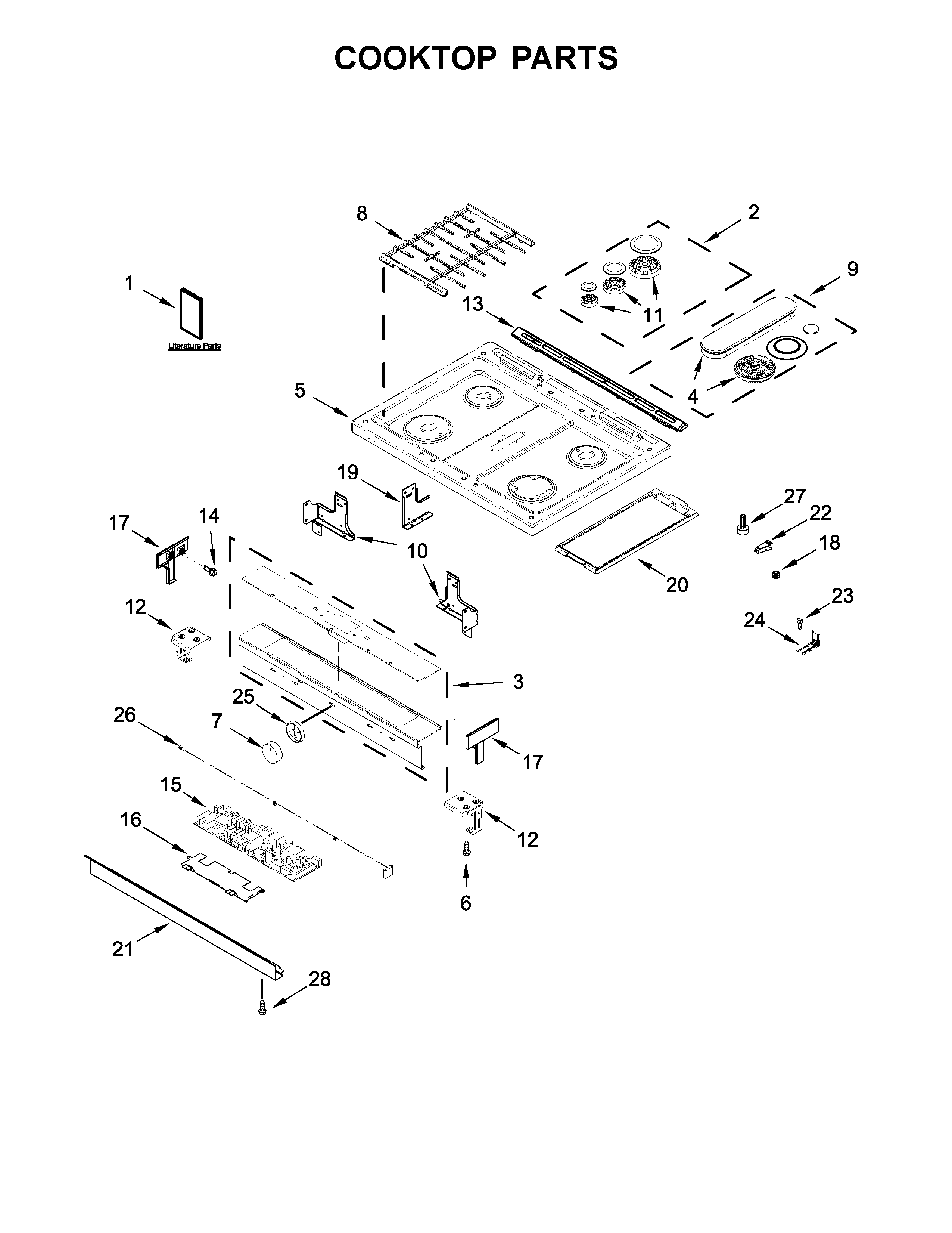 Whirlpool WEGA25H0HN0 cooktop parts diagram