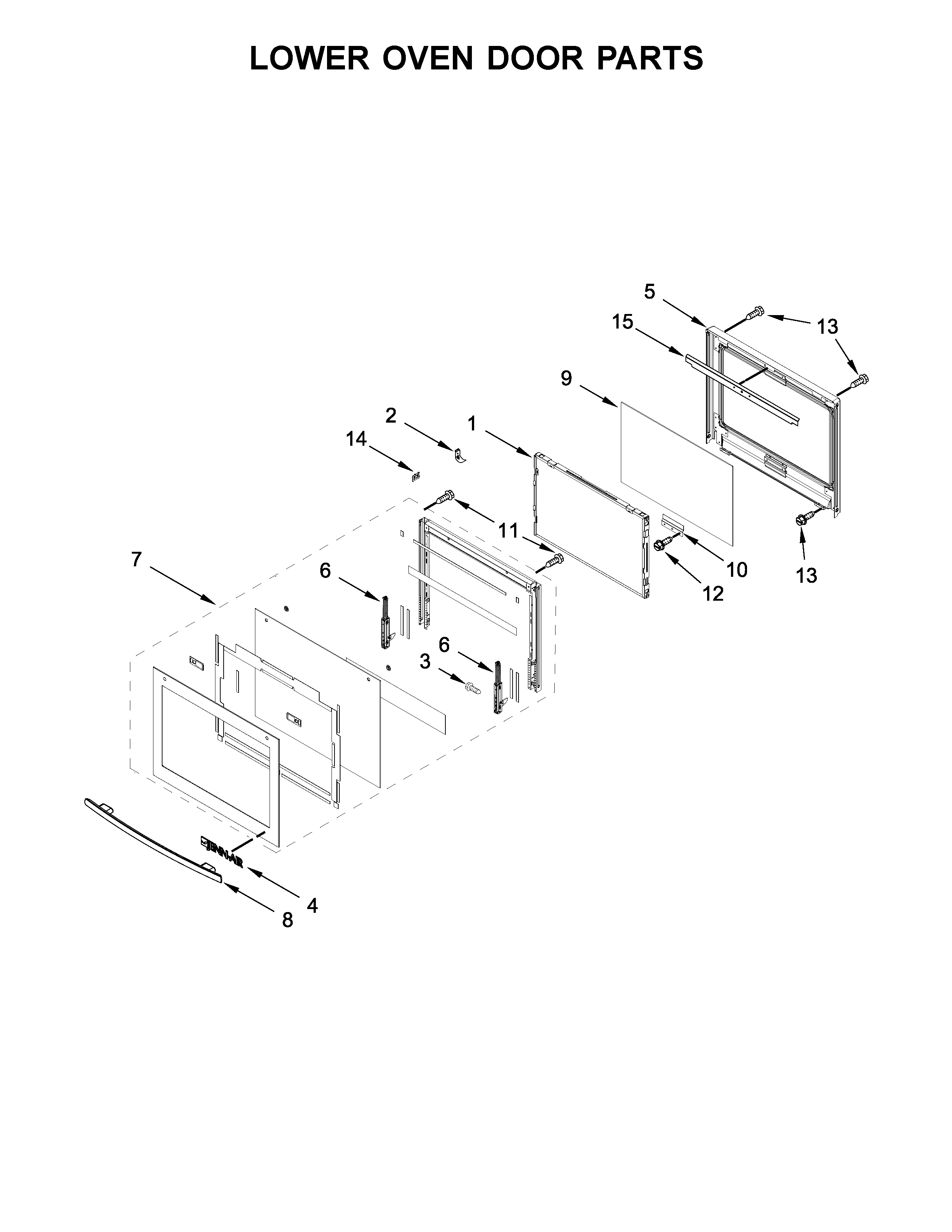 Jenn-Air JJW3830DS01 lower oven door parts diagram