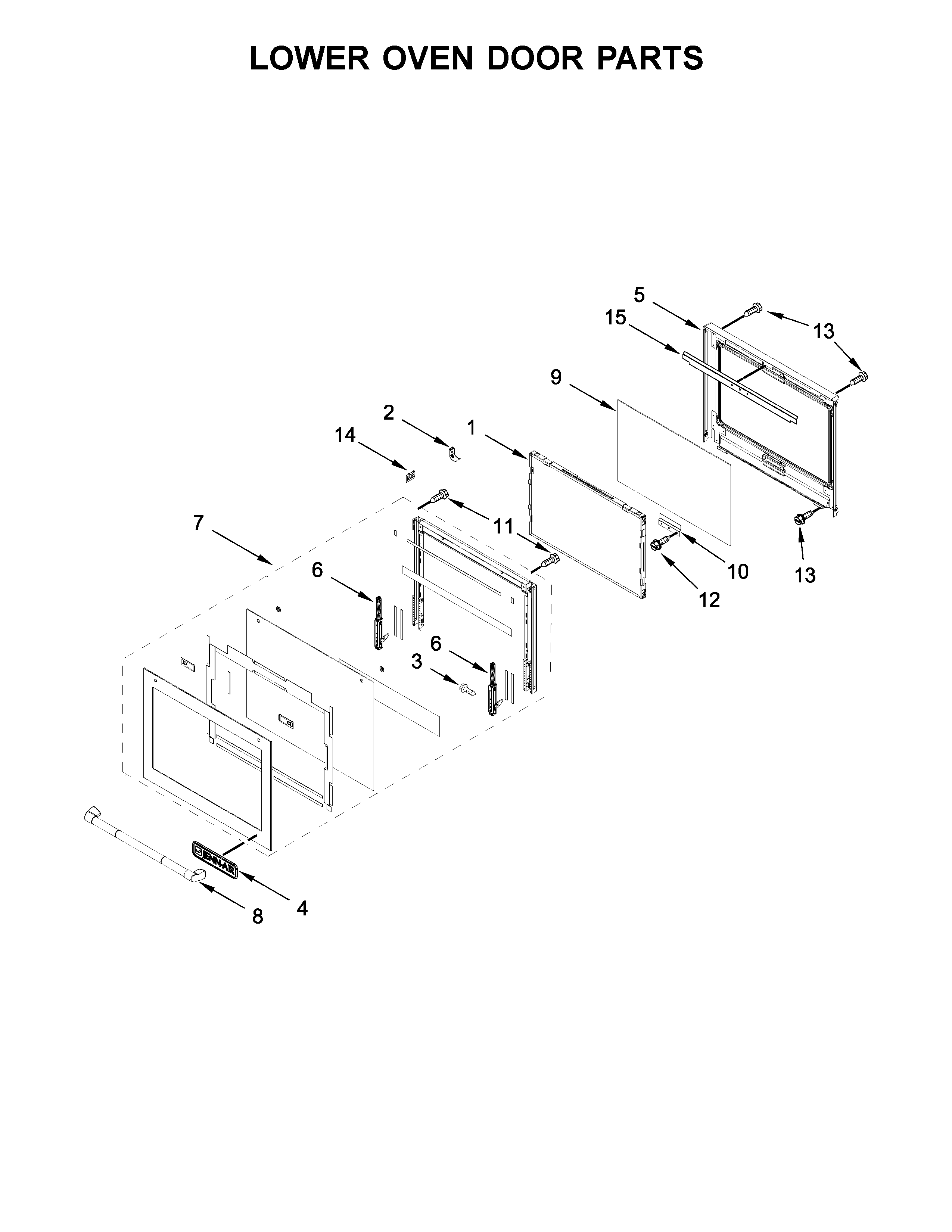 Jenn-Air JJW3830DP01 lower oven door parts diagram