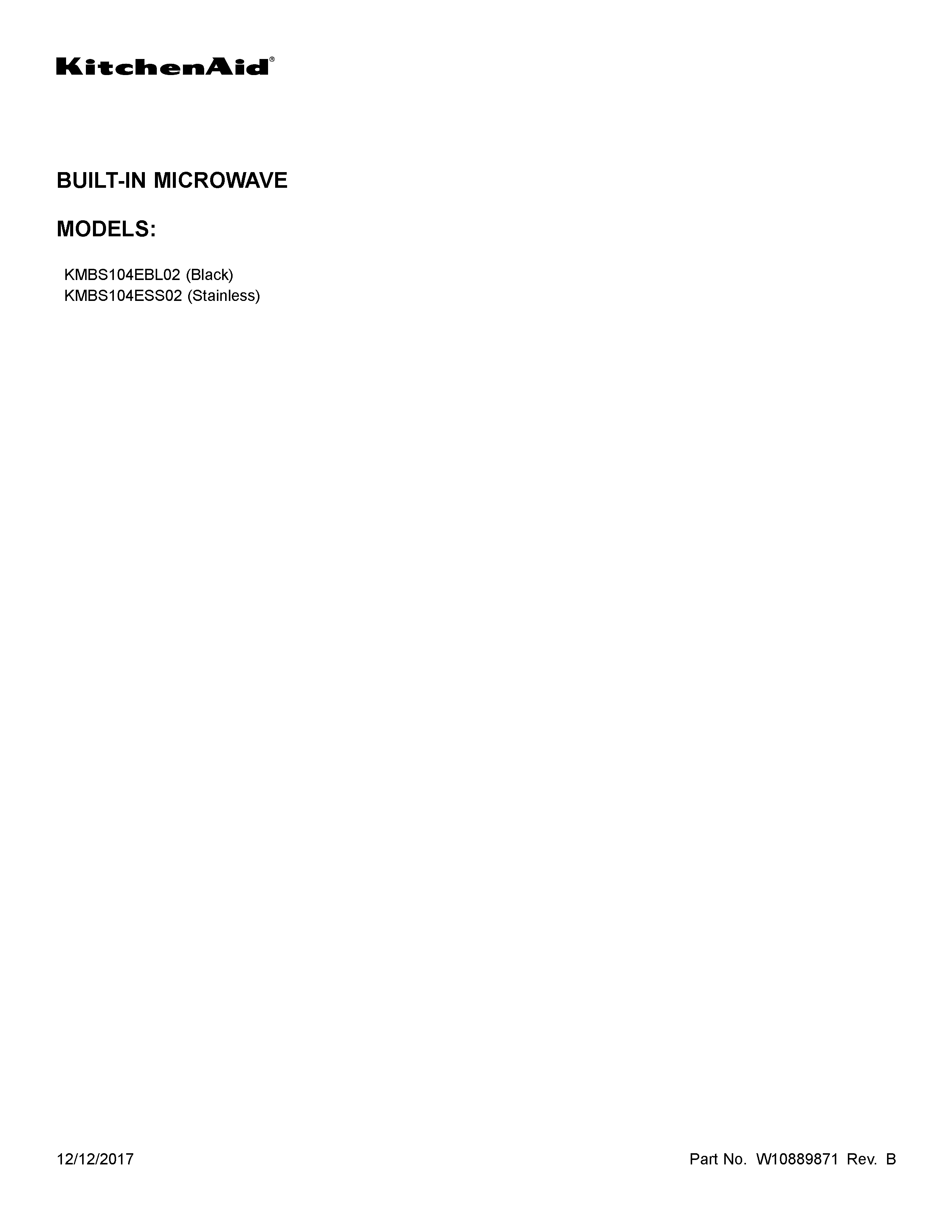 KitchenAid KMBS104ESS02 cover sheet diagram