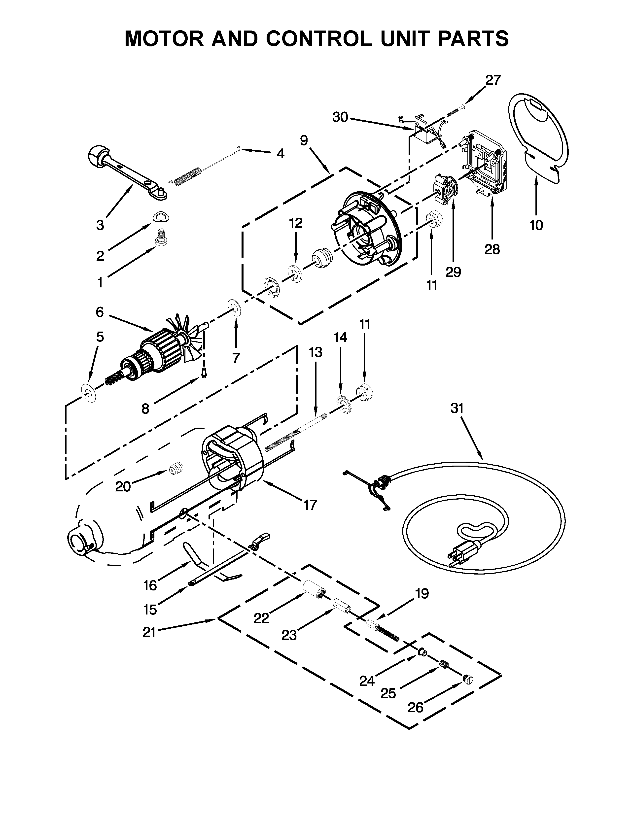 KitchenAid 9KSM160FGMC0 motor and control unit parts diagram