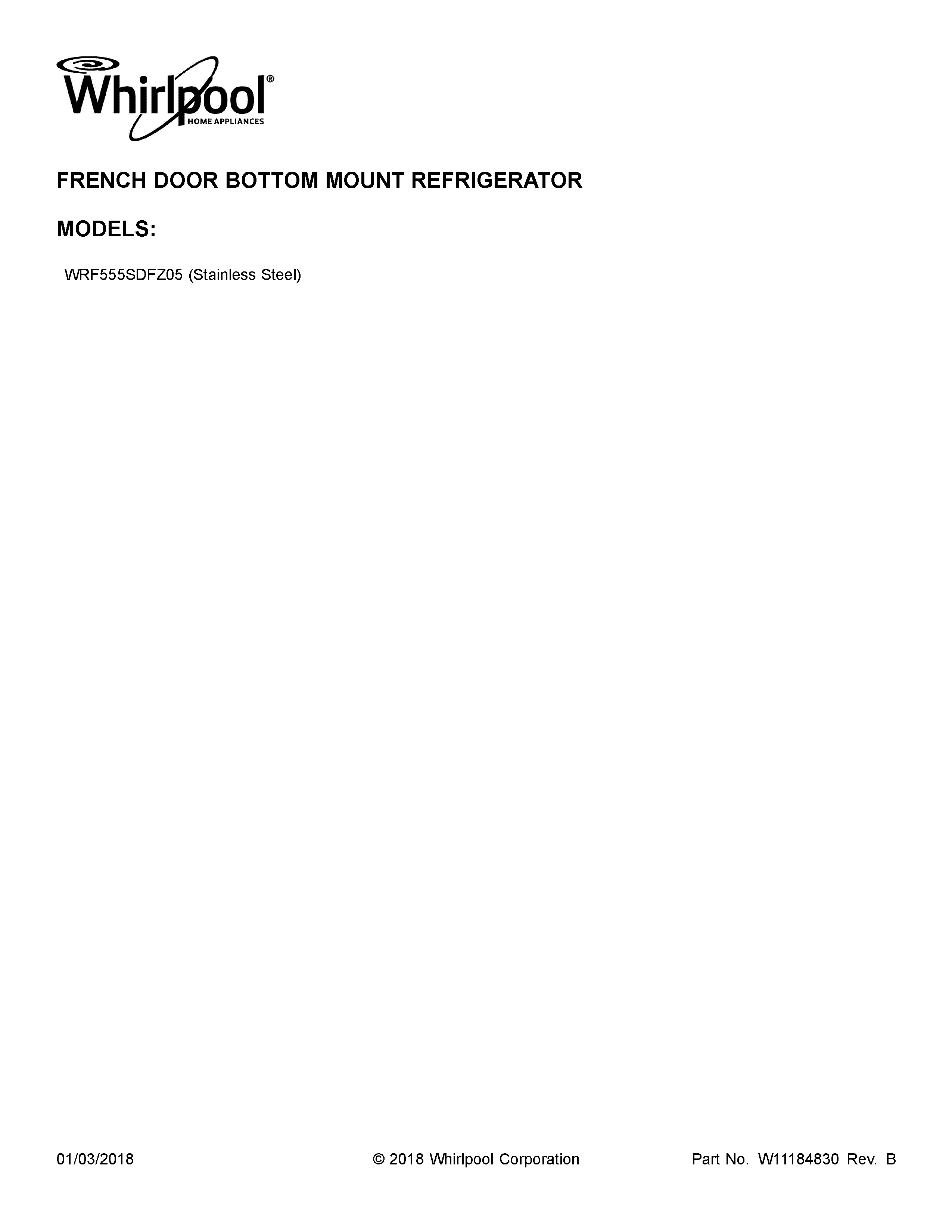 Whirlpool WRF555SDFZ05 cover sheet diagram