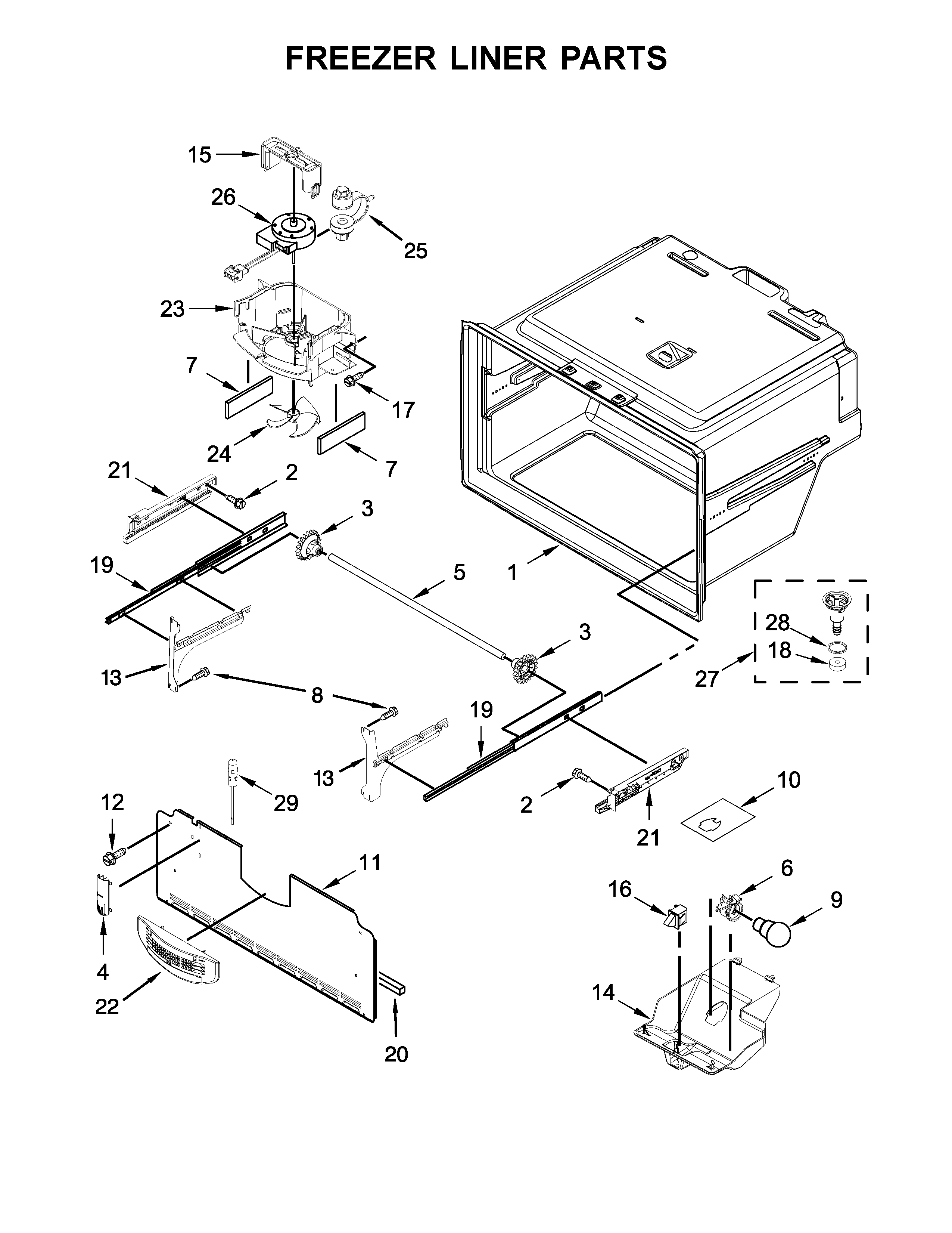 Whirlpool WRF555SDFZ05 freezer liner parts diagram