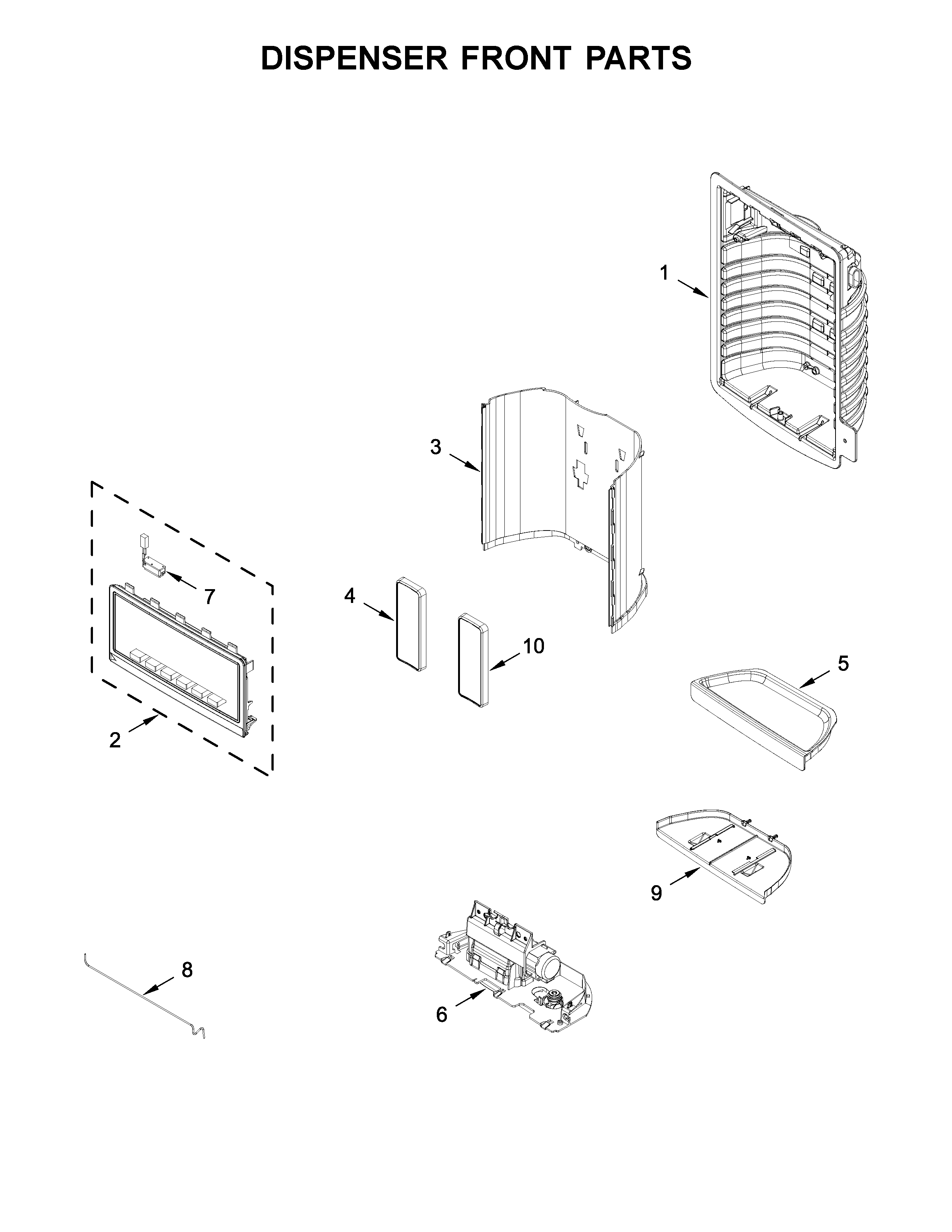 Whirlpool WRF555SDFZ05 dispenser front parts diagram