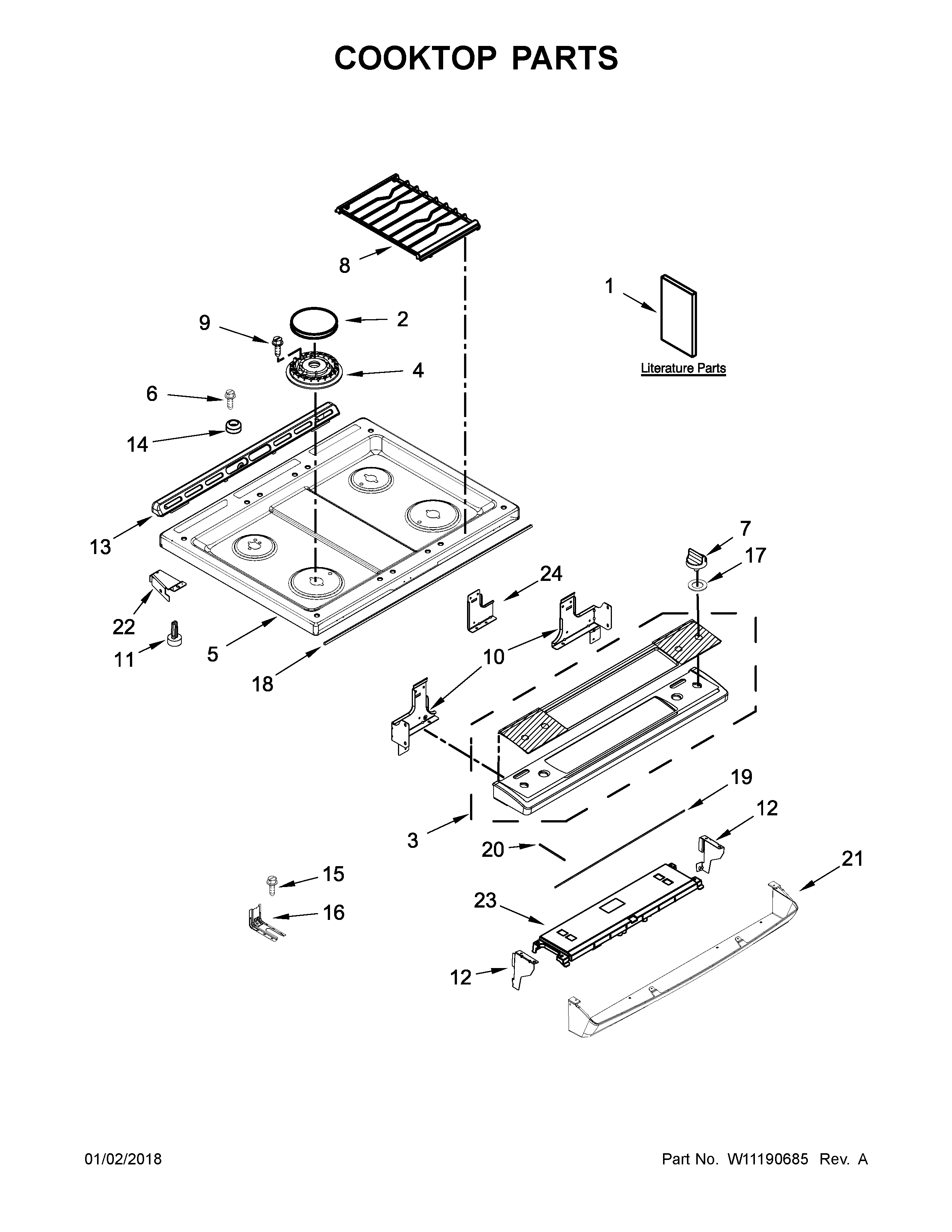 Whirlpool WEG515S0FV2 cooktop parts diagram
