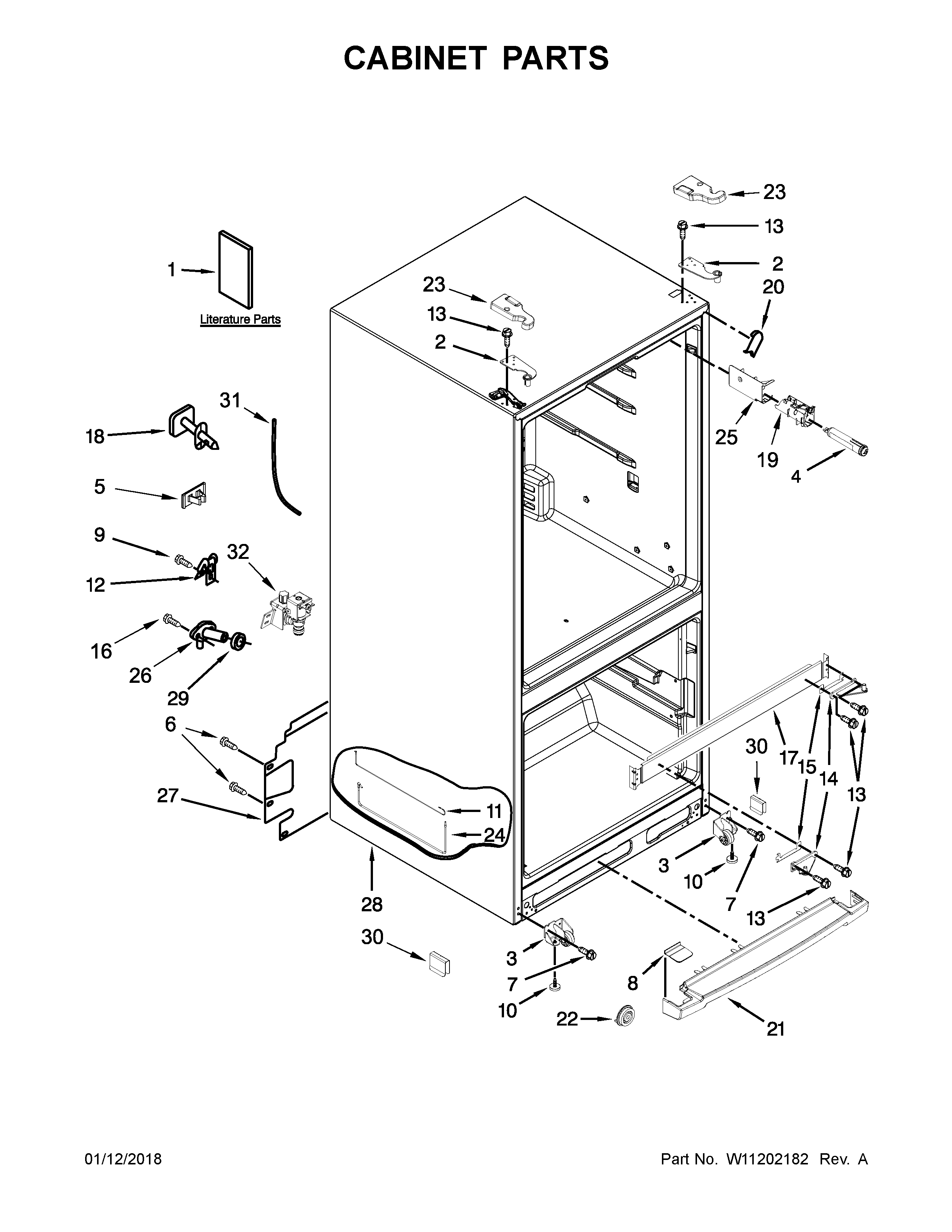 Whirlpool WRFA60SMHN00 cabinet parts diagram