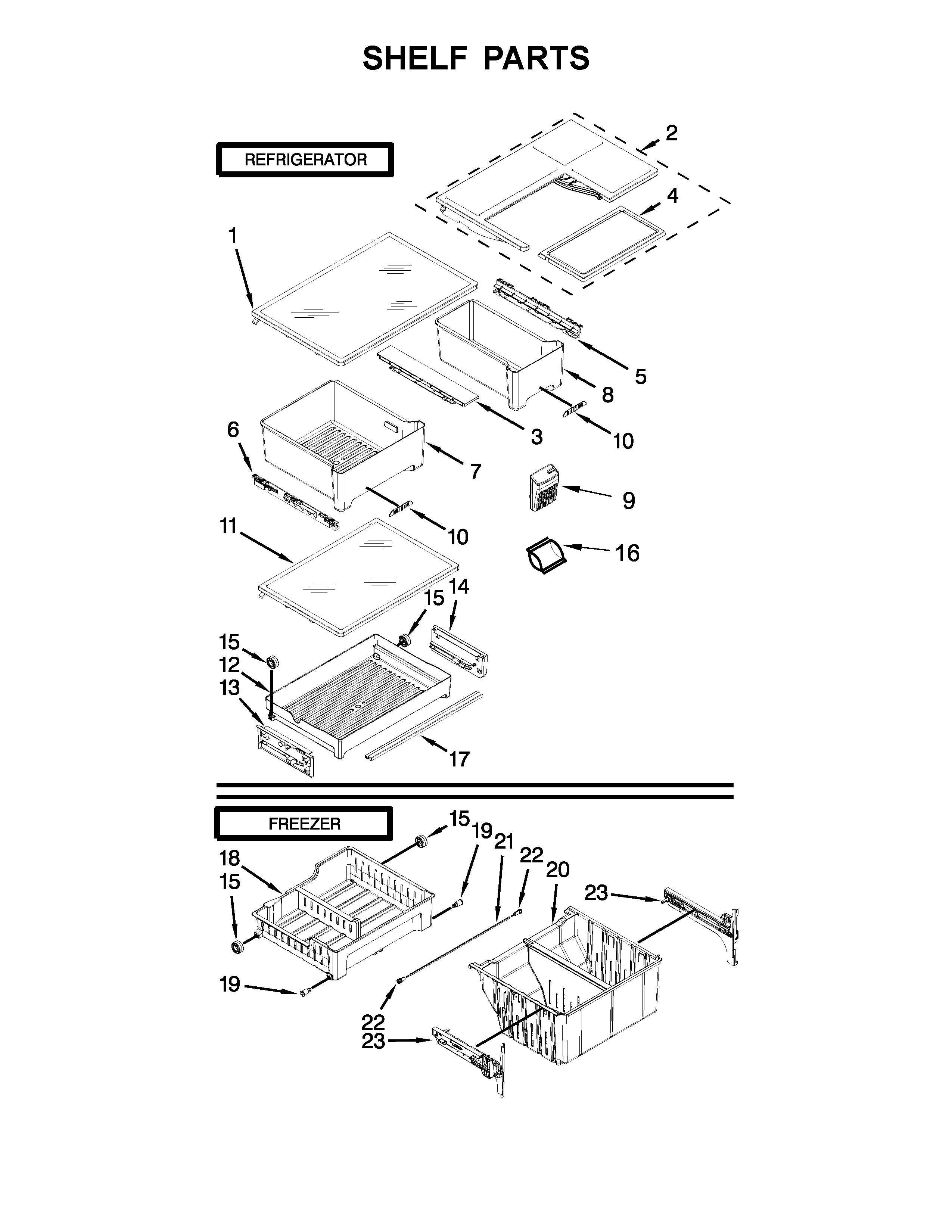 Whirlpool WRFA60SMHN00 shelf parts diagram