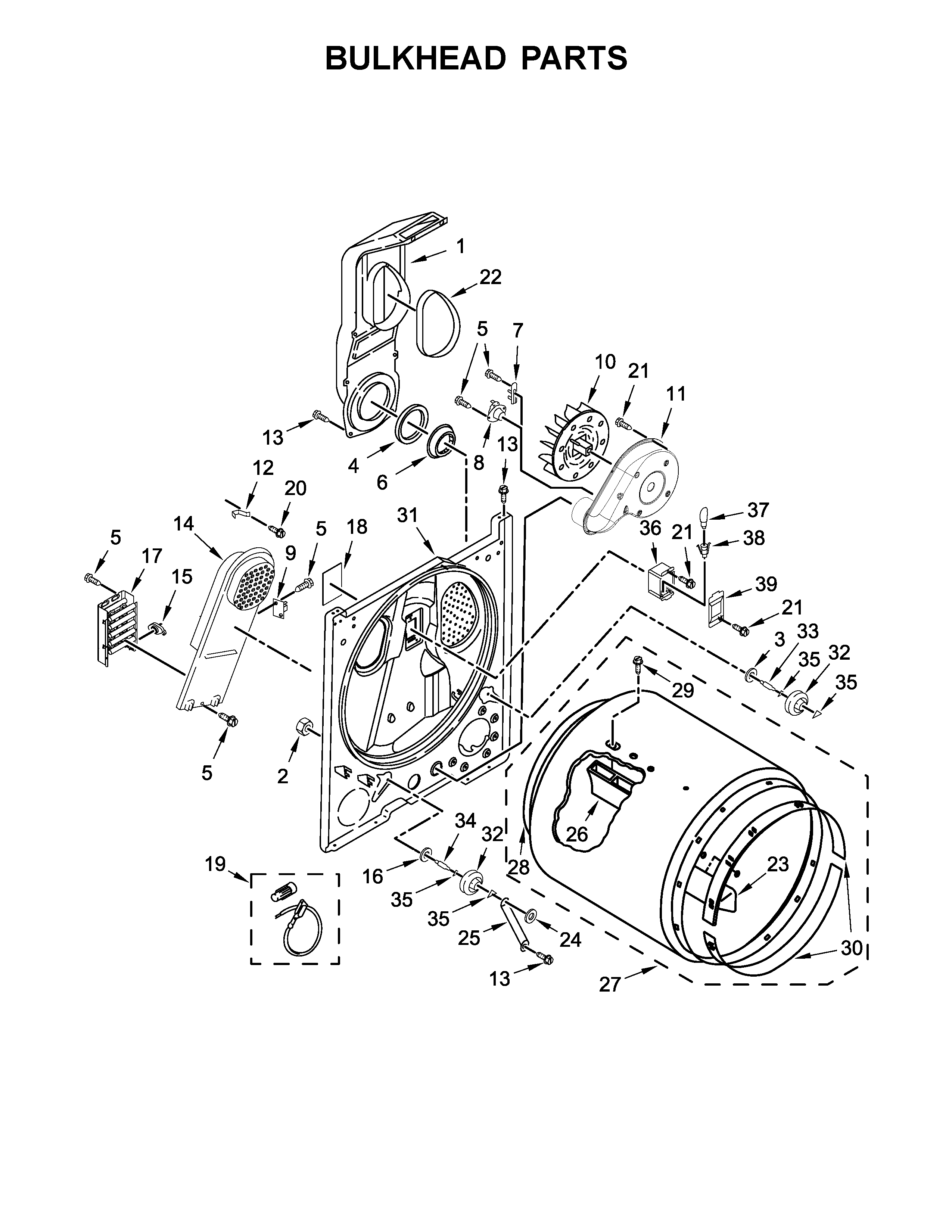 Whirlpool WED4850HW0 bulkhead parts diagram
