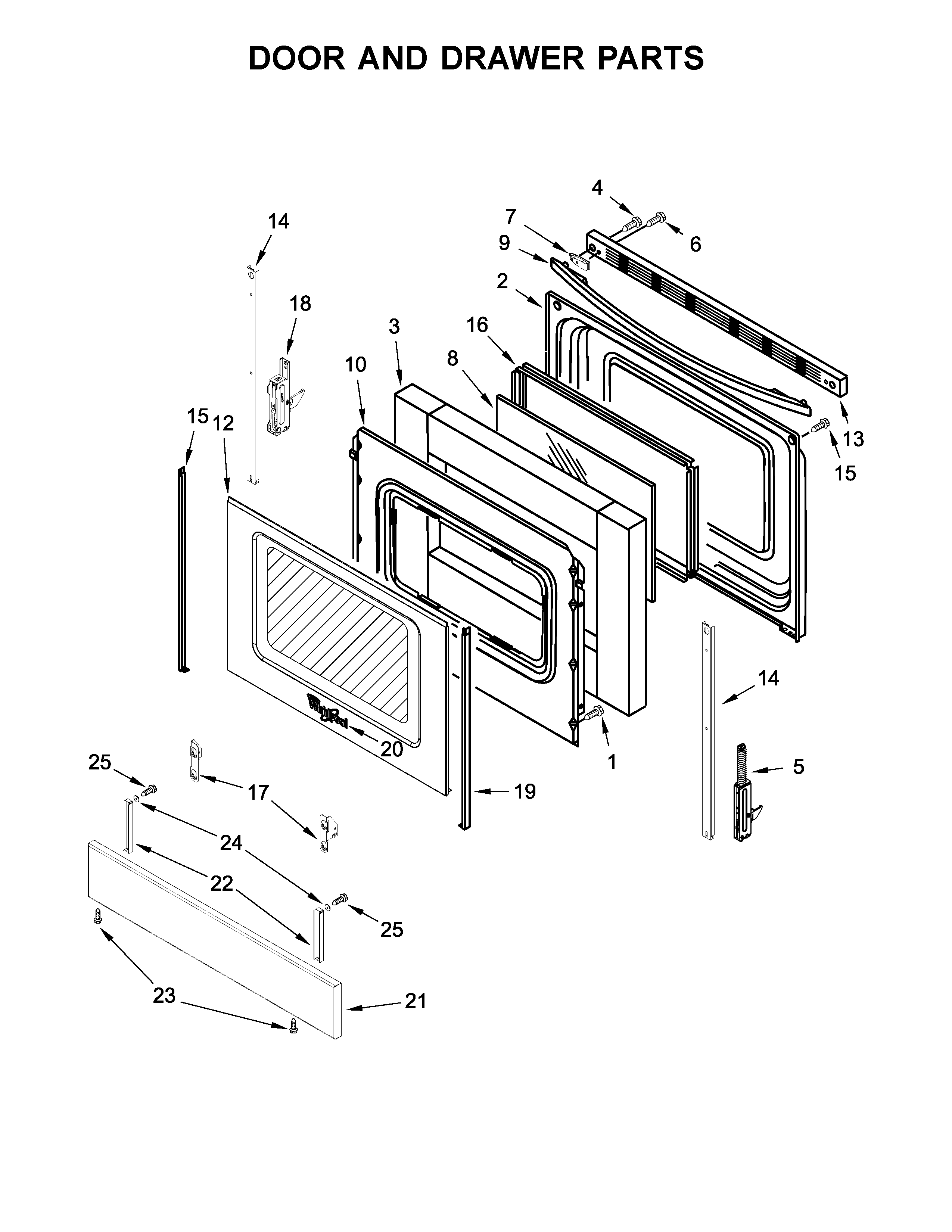 Whirlpool WEC310SAGS0 door and drawer parts diagram