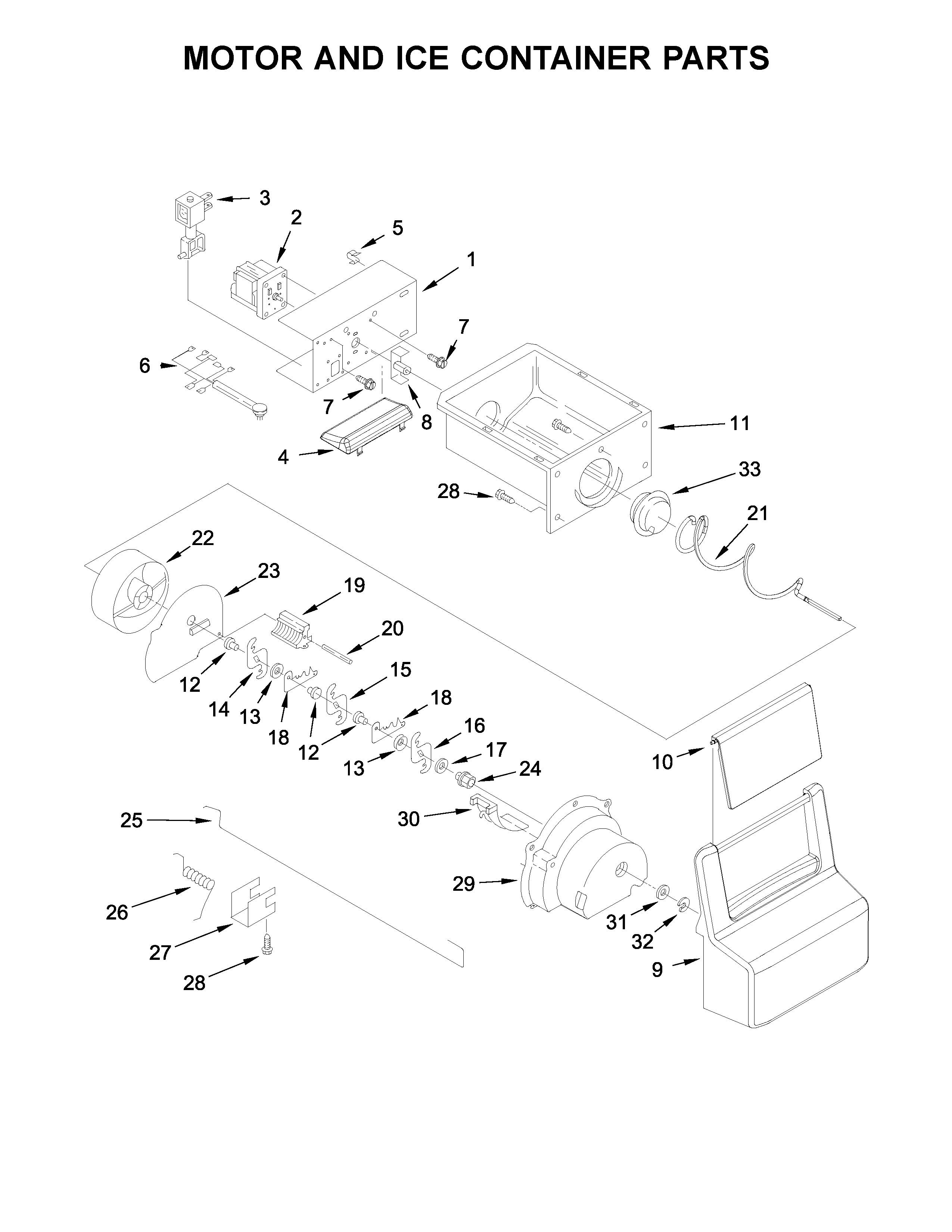 Whirlpool WRS325FDAW04 motor and ice container parts diagram