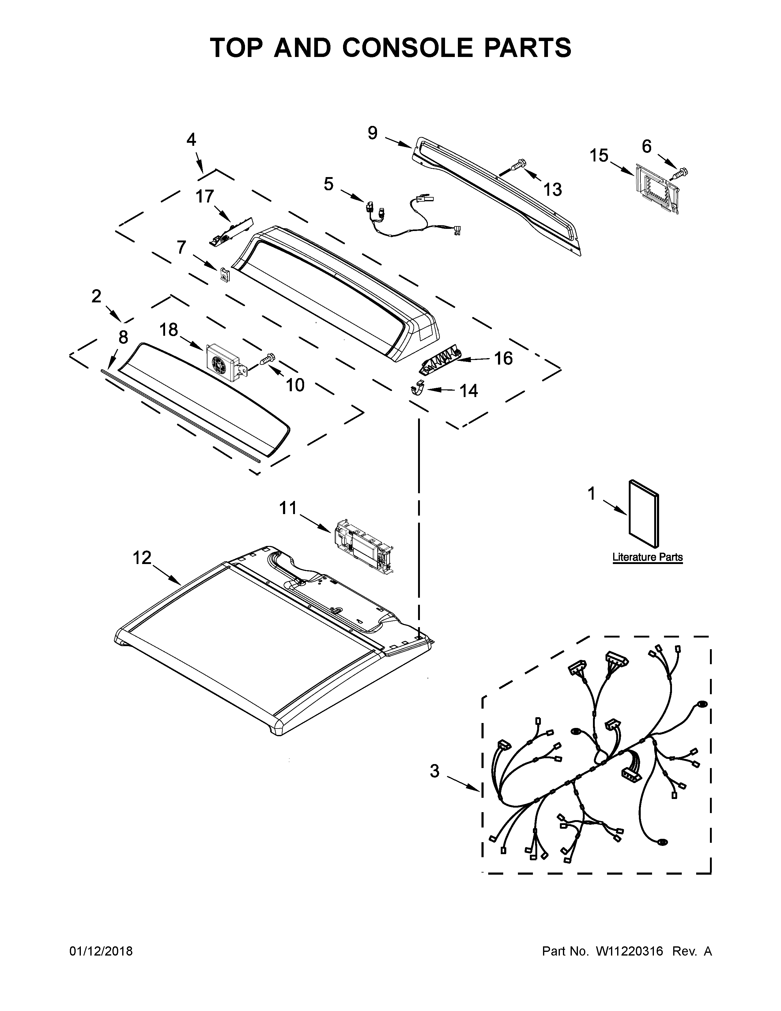 Whirlpool YWED8000DW4 top and console parts diagram