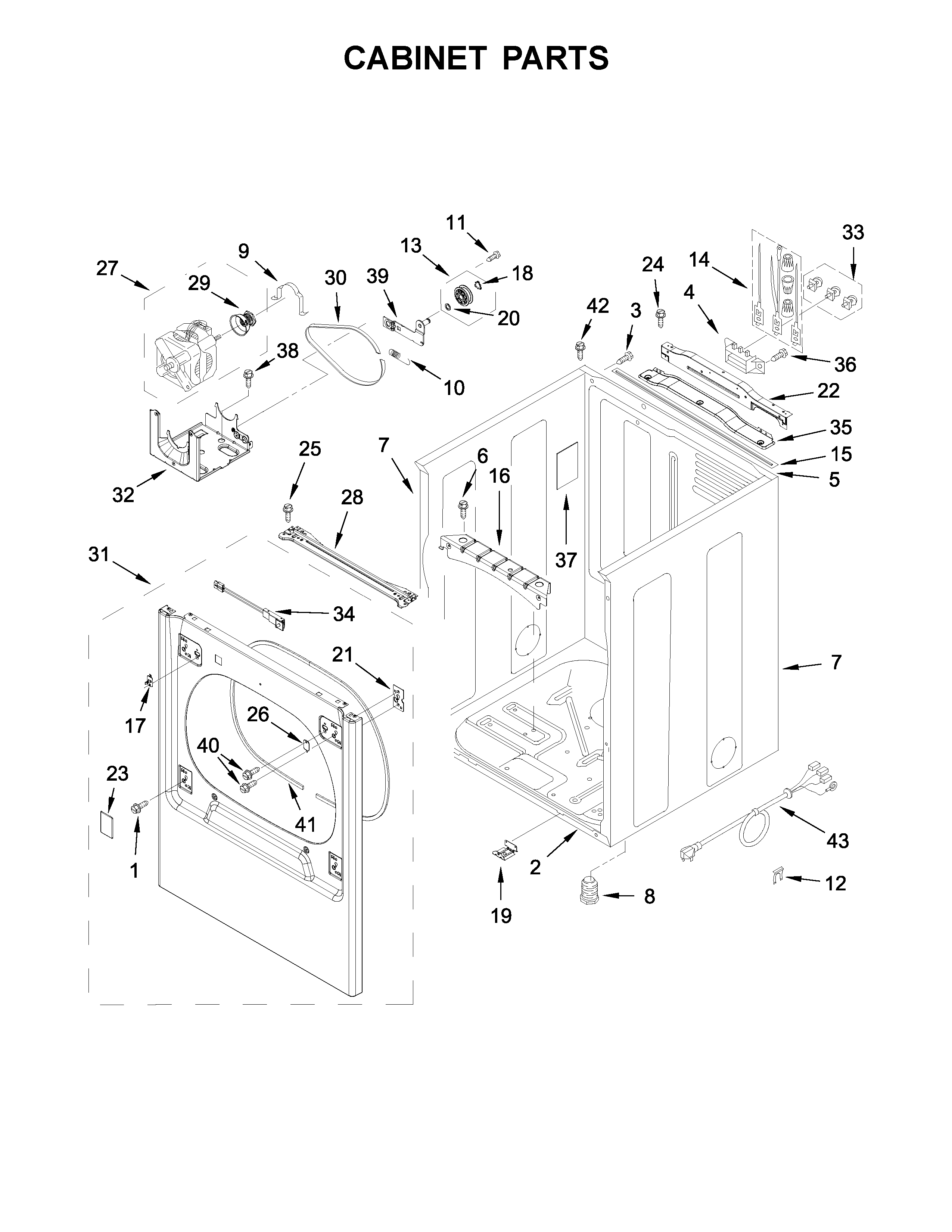 Whirlpool YWED8000DW4 cabinet parts diagram