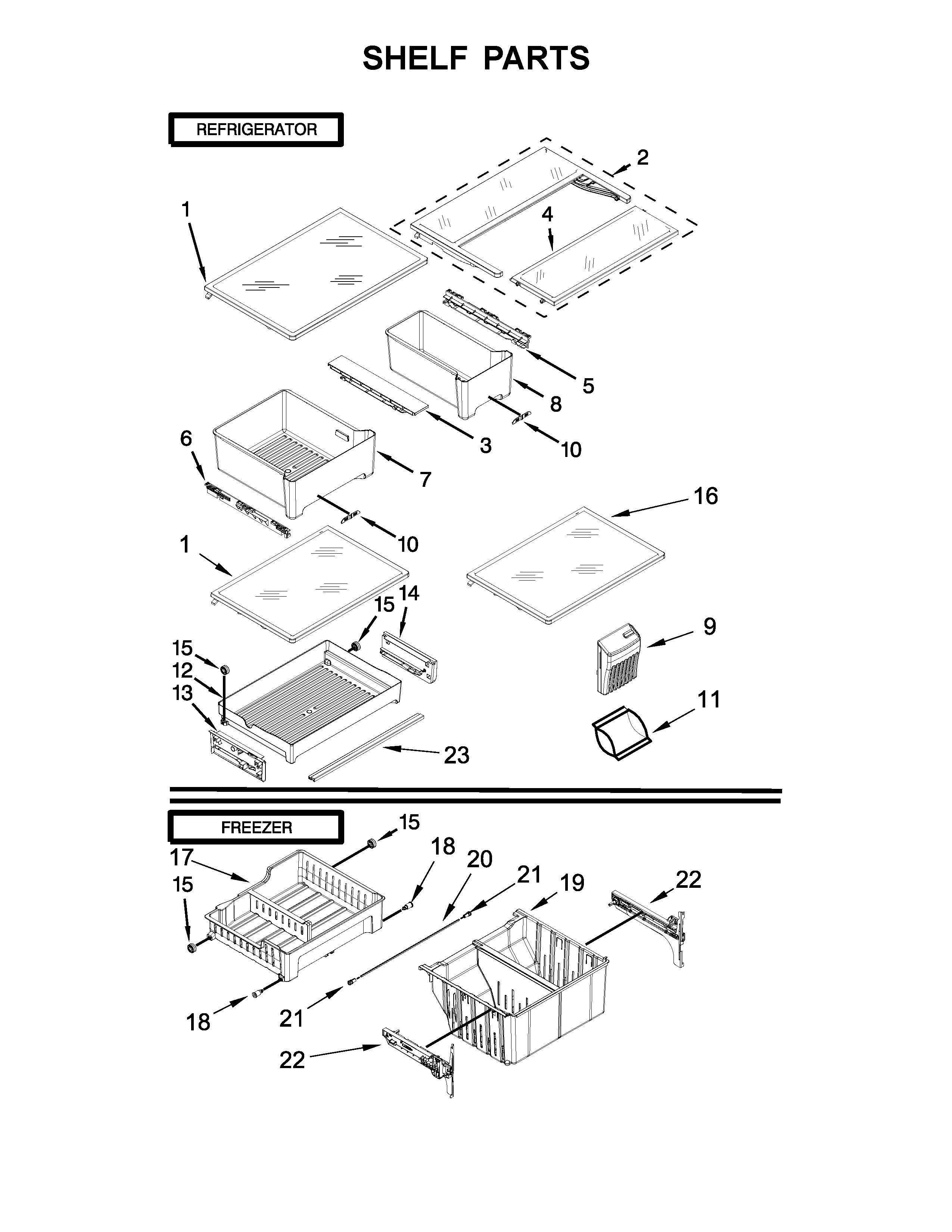 Maytag MFB2055FRW00 shelf parts diagram