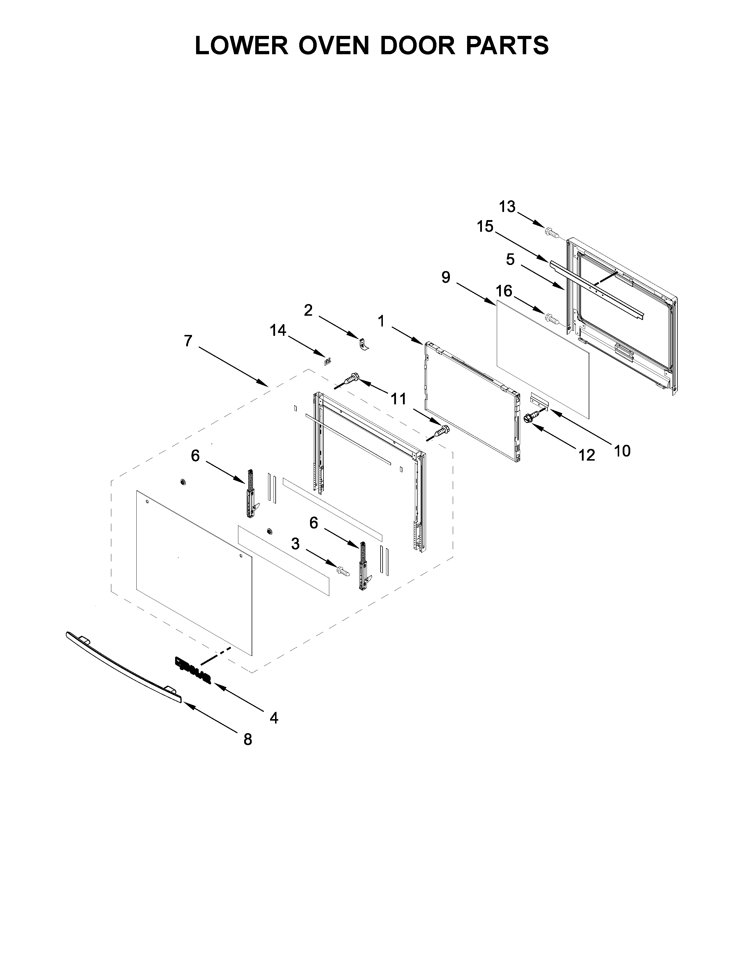 Jenn-Air JJW2830DB02 lower oven door parts diagram