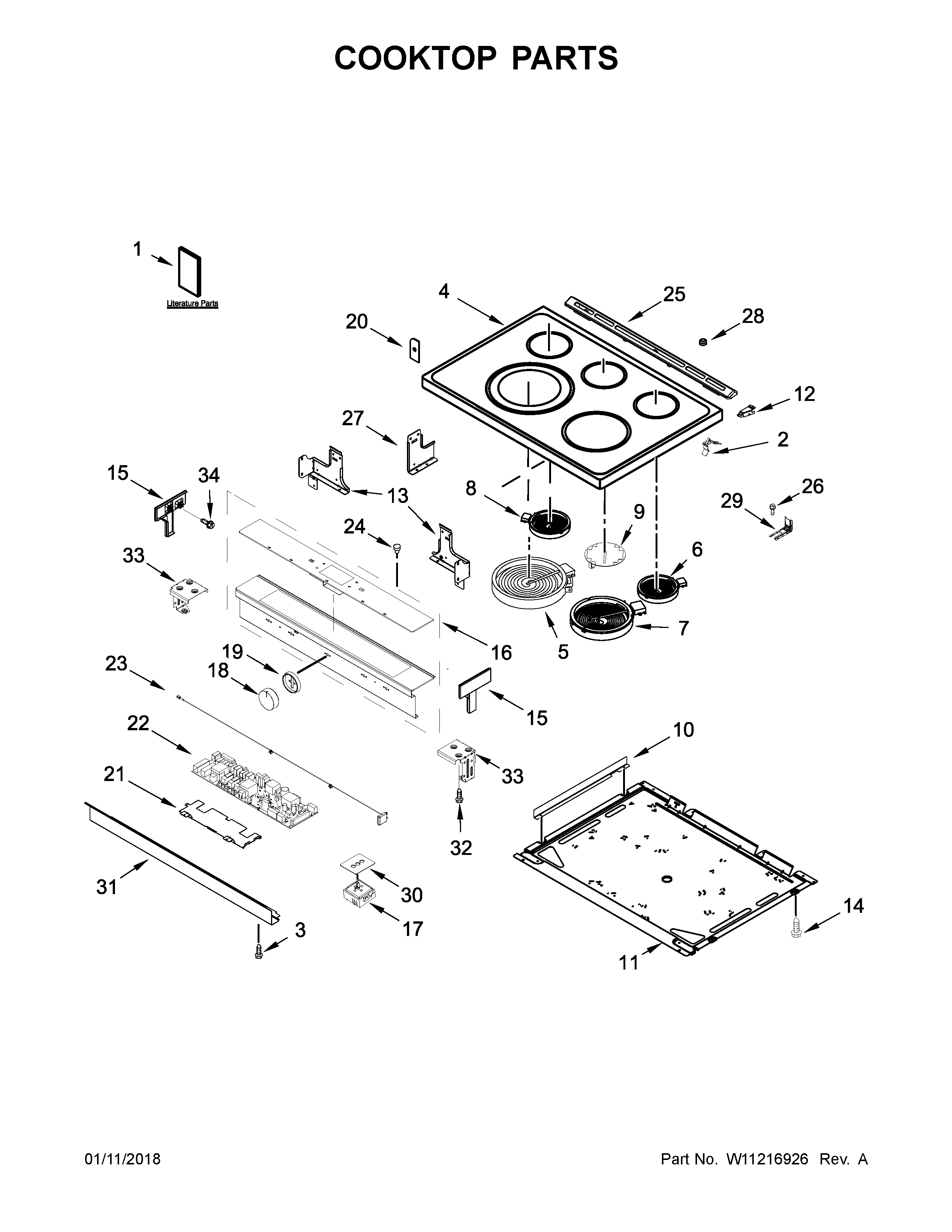Whirlpool YWEEA25H0HN0 cooktop parts diagram