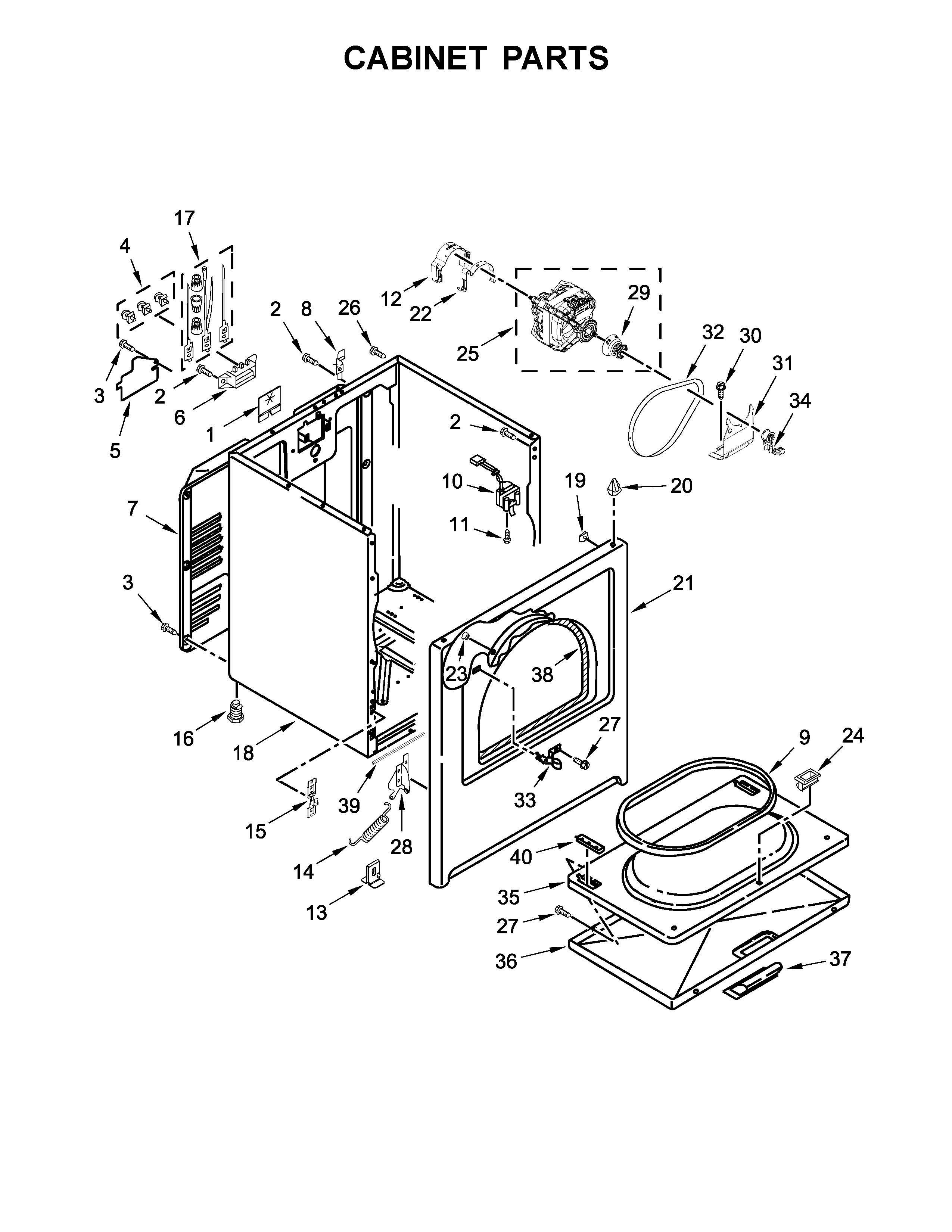 Whirlpool WED4950HW0 cabinet parts diagram
