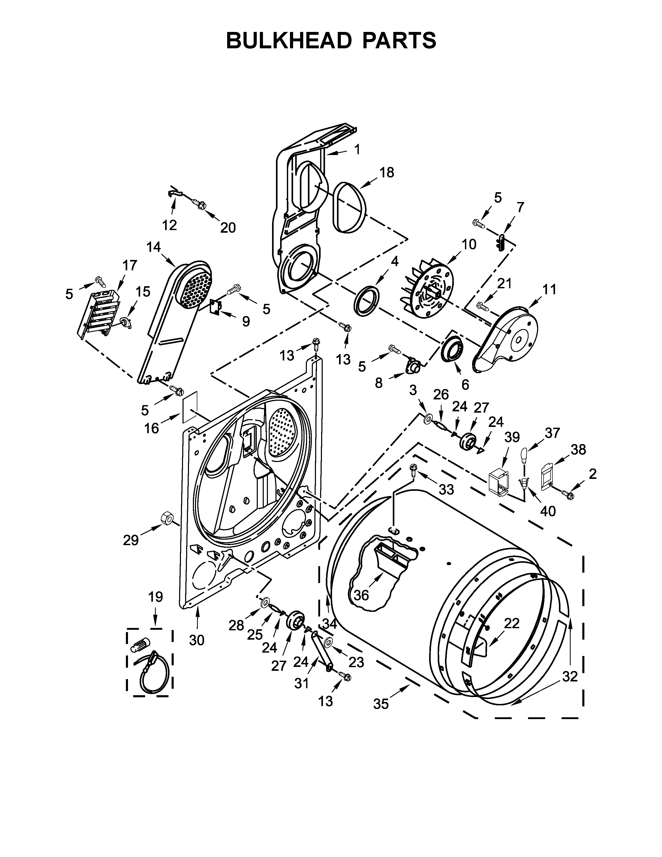 Whirlpool WED4950HW0 bulkhead parts diagram