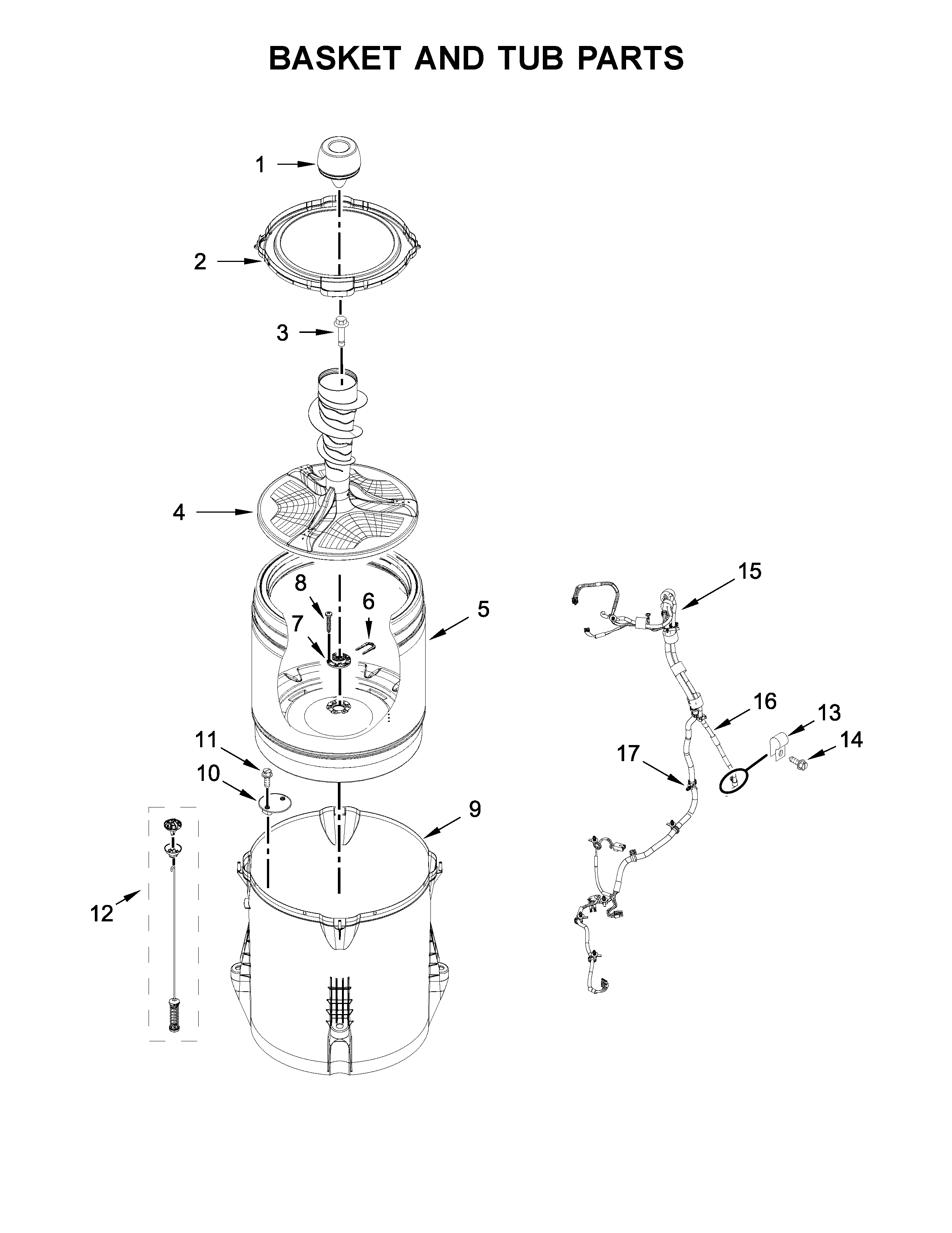 Maytag 7MMVWC565FW0 basket and tub parts diagram