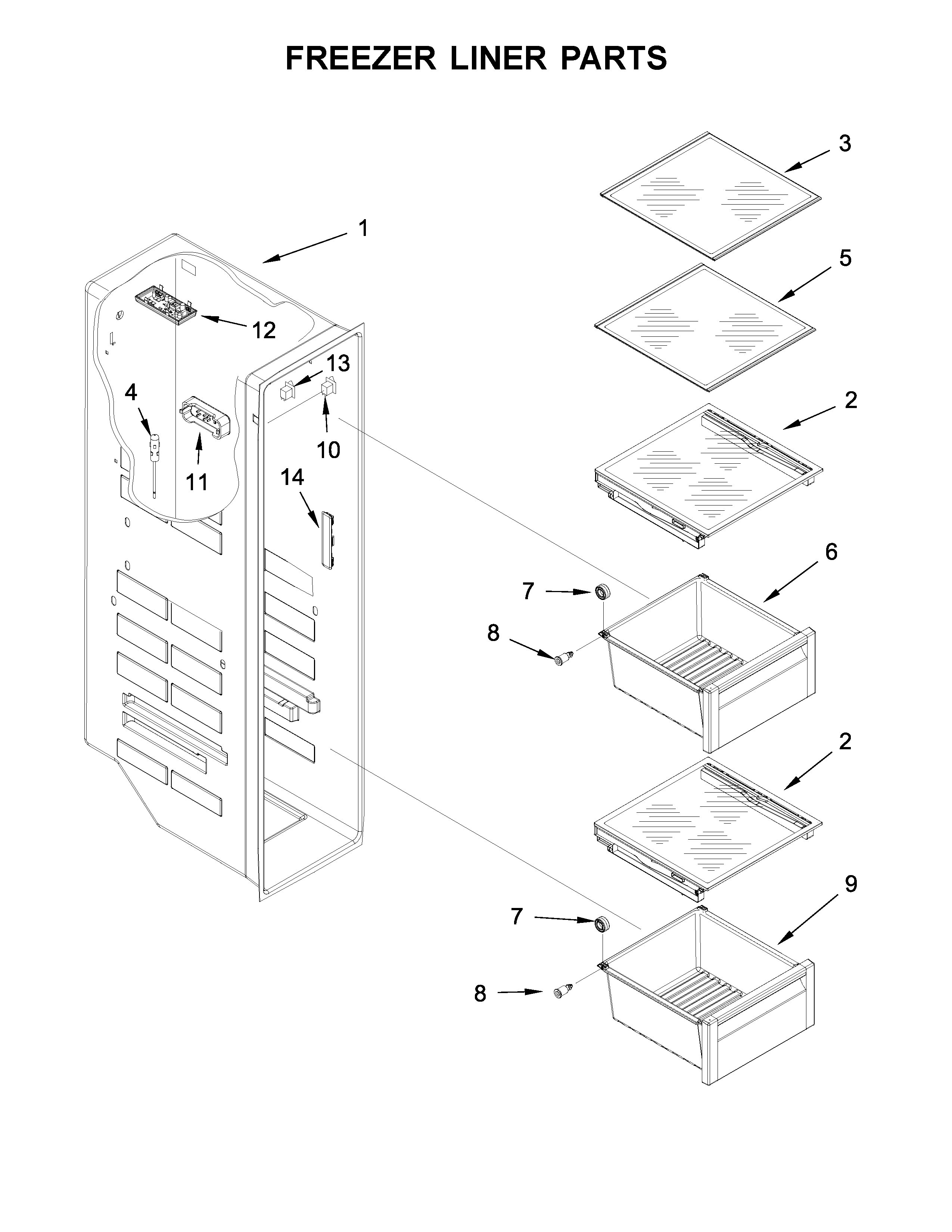 Whirlpool WRS970CIDE00 freezer liner parts diagram