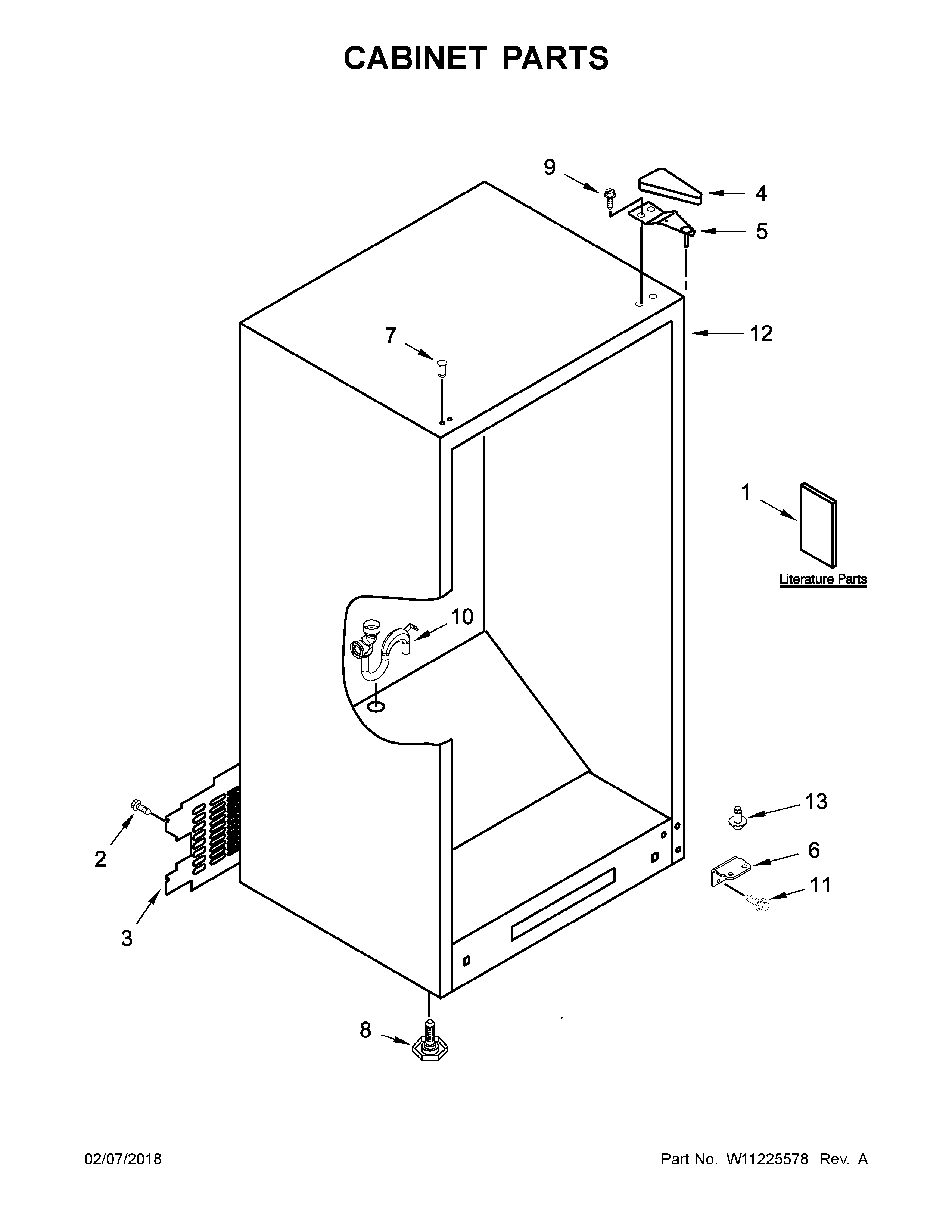 Whirlpool WZF34X16DW04 cabinet parts diagram
