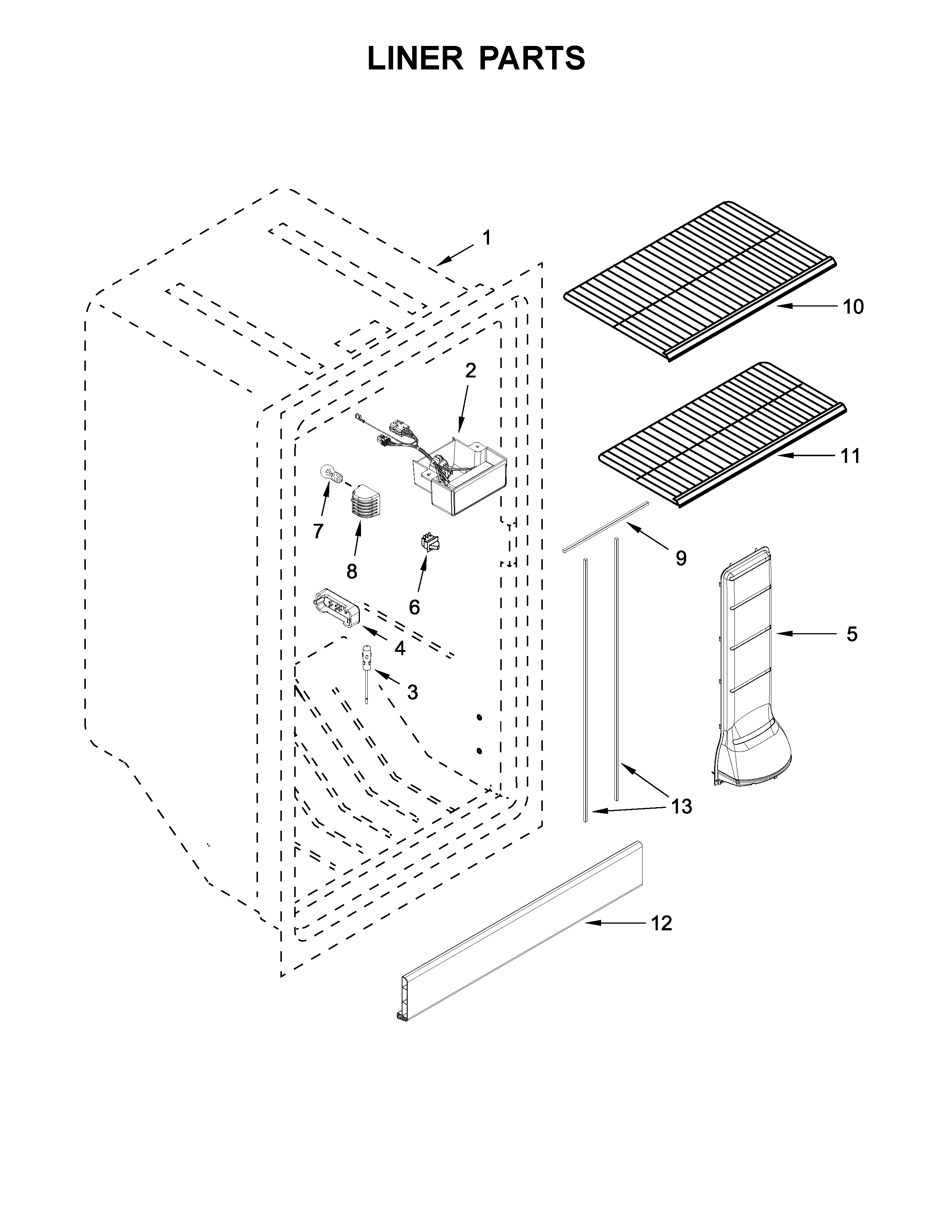 Whirlpool WZF34X16DW04 liner parts diagram