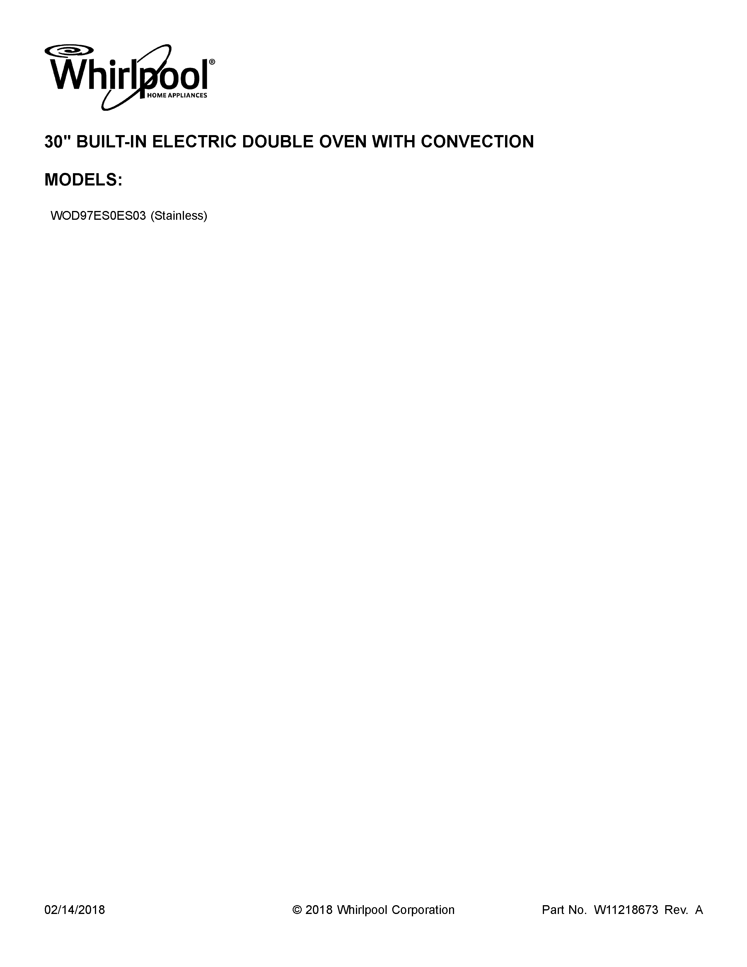 Whirlpool WOD97ES0ES03 cover sheet diagram