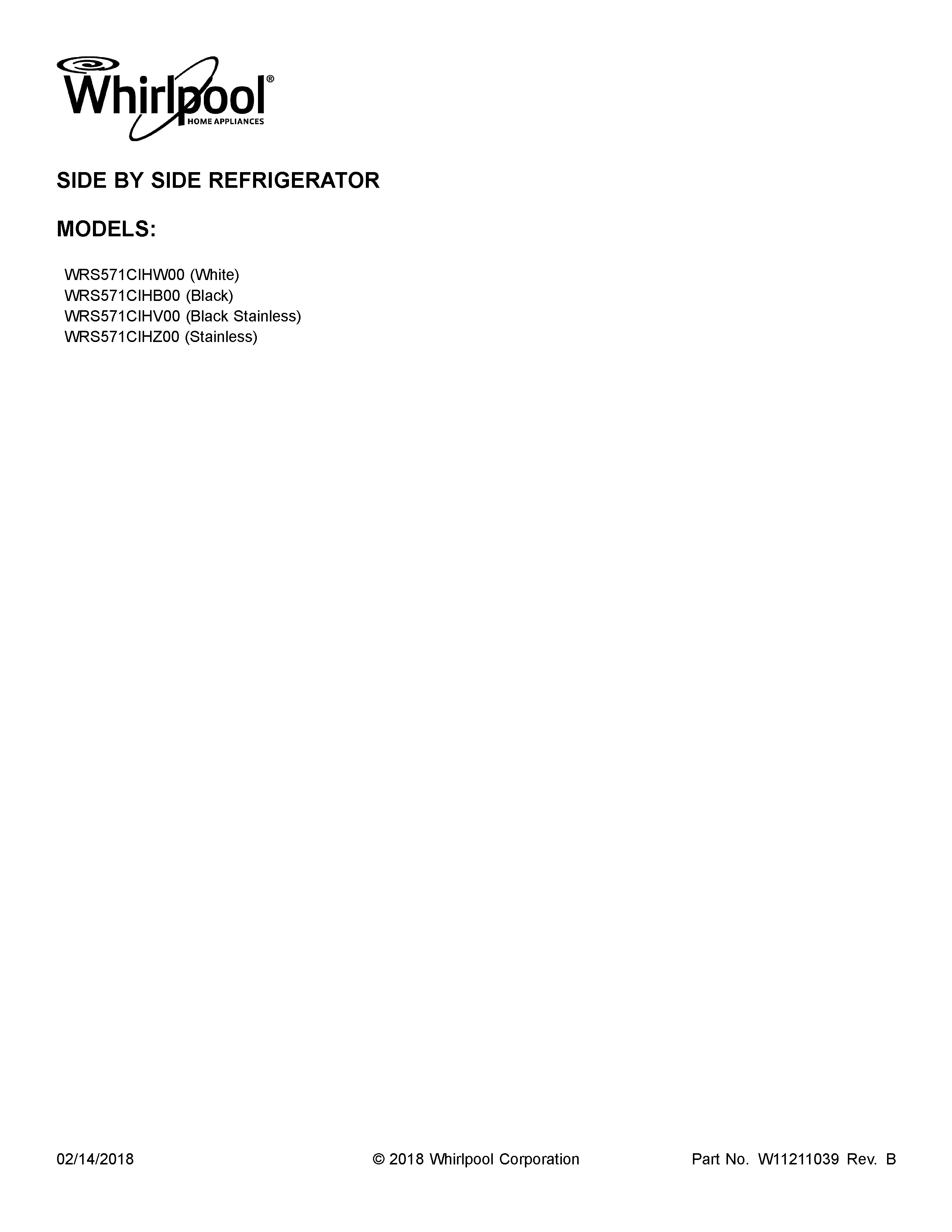 Whirlpool WRS571CIHW00 cover sheet diagram
