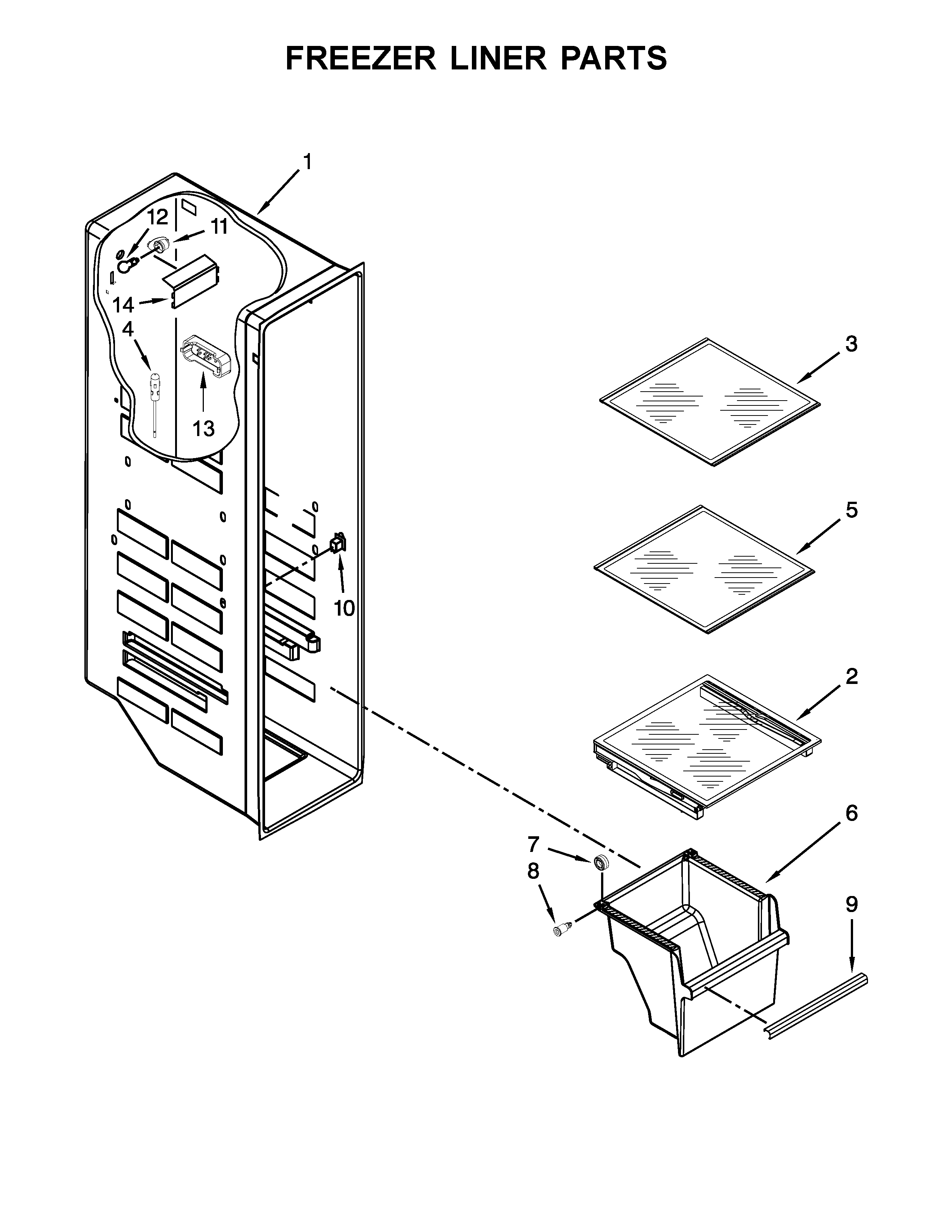 Whirlpool WRS571CIHW00 freezer liner parts diagram