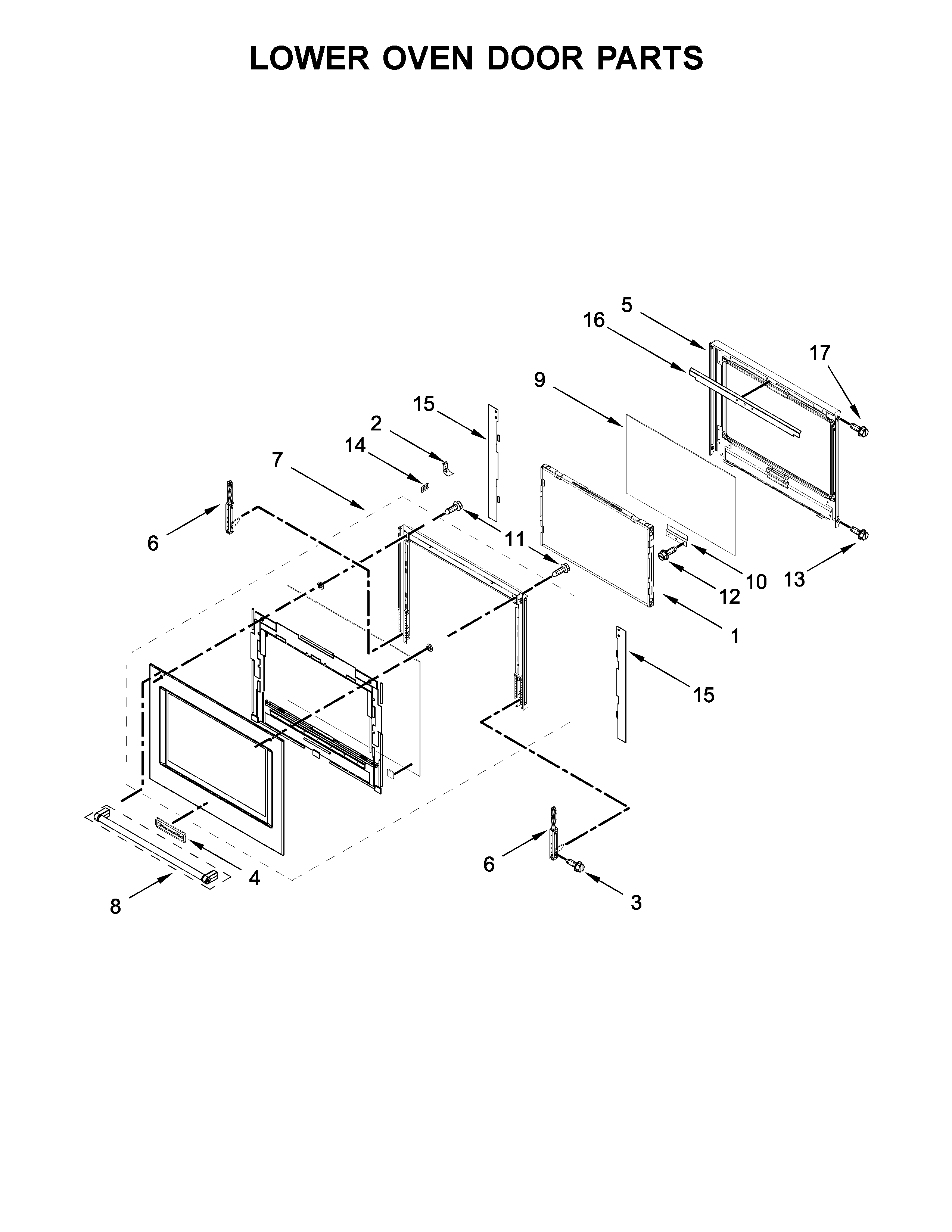 KitchenAid KODE307ESS03 lower oven door parts diagram